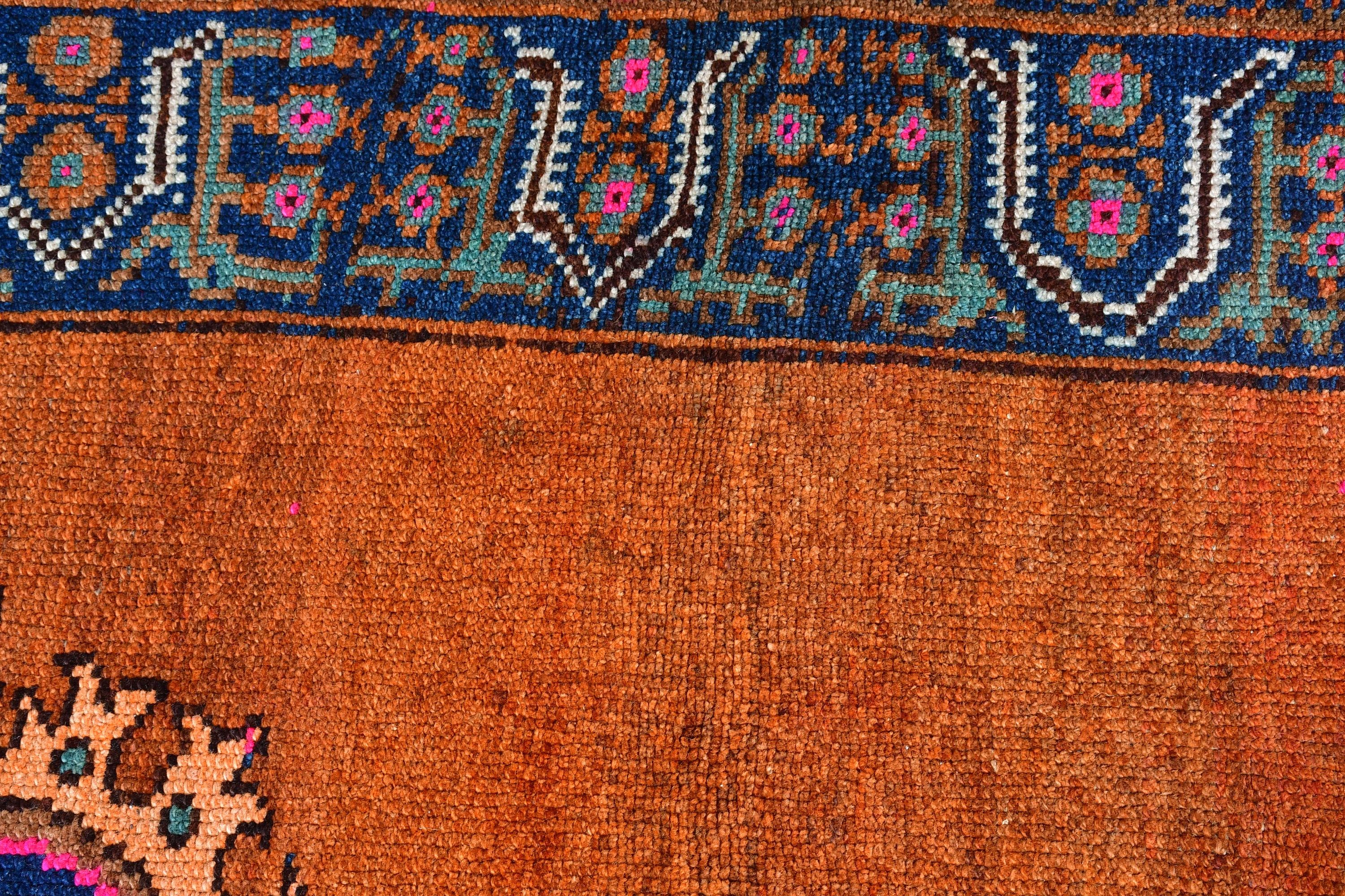 Hallway Rug, Orange Wool Rugs, 2.1x7.4 ft Runner Rug, Vintage Rug, Oushak Rugs, Turkish Rug, Muted Rug, Rugs for Stair, Stair Rug, Cool Rug