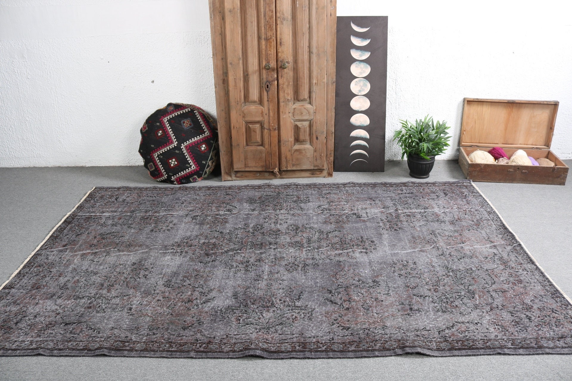 Düz Dokuma Halı, Yatak Odası Halıları, Gri Düz Dokuma Halılar, Büyük Vintage Halı, Vintage Halılar, Türk Halısı, 6x9.4 ft Büyük Halılar, Ev Dekorasyonu Halısı