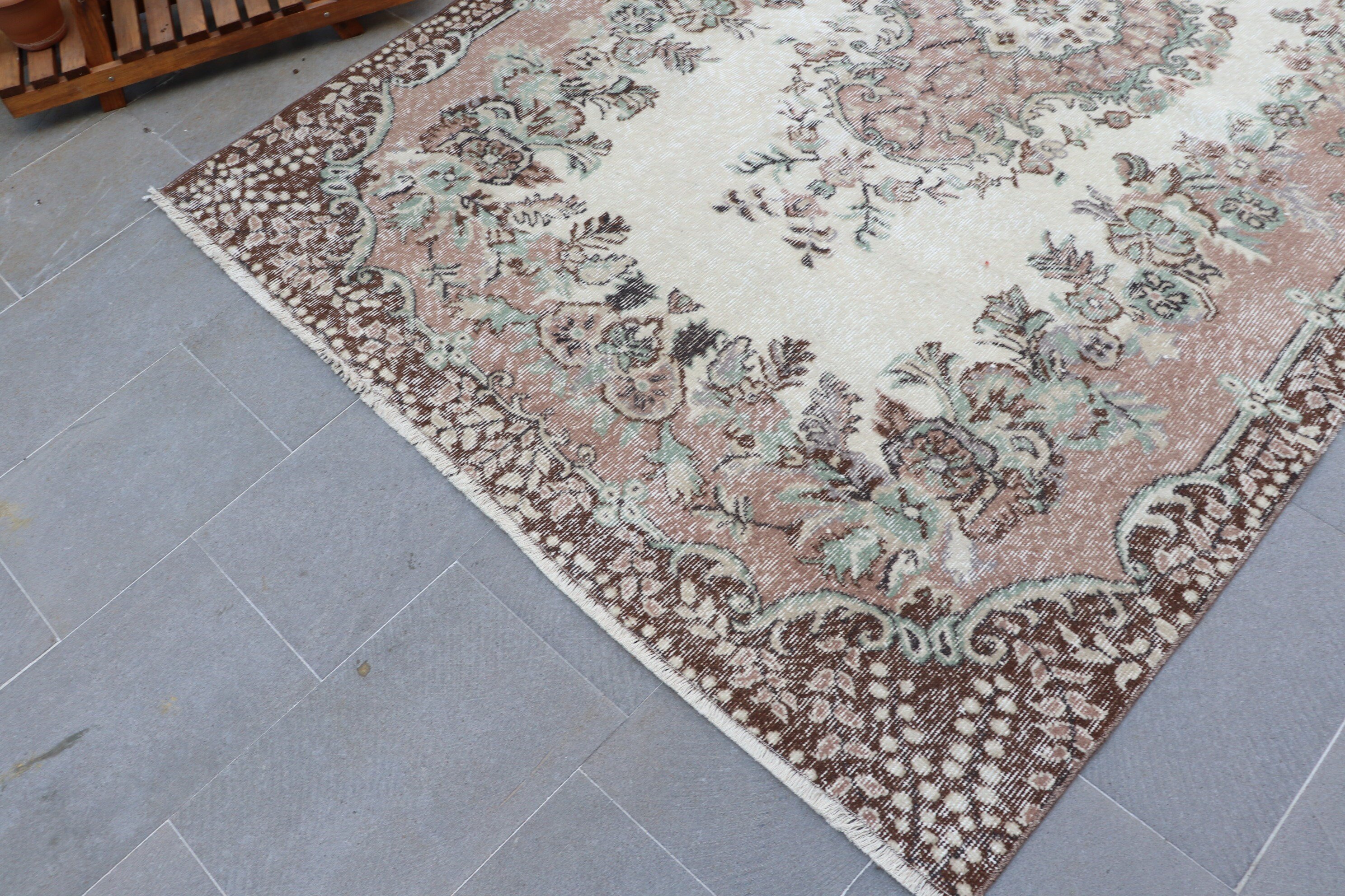 Living Room Rug, Pink Anatolian Rug, Rugs for Salon, Turkish Rug, Floor Rugs, Wool Rugs, Vintage Rug, Salon Rugs, 5.5x8.9 ft Large Rug