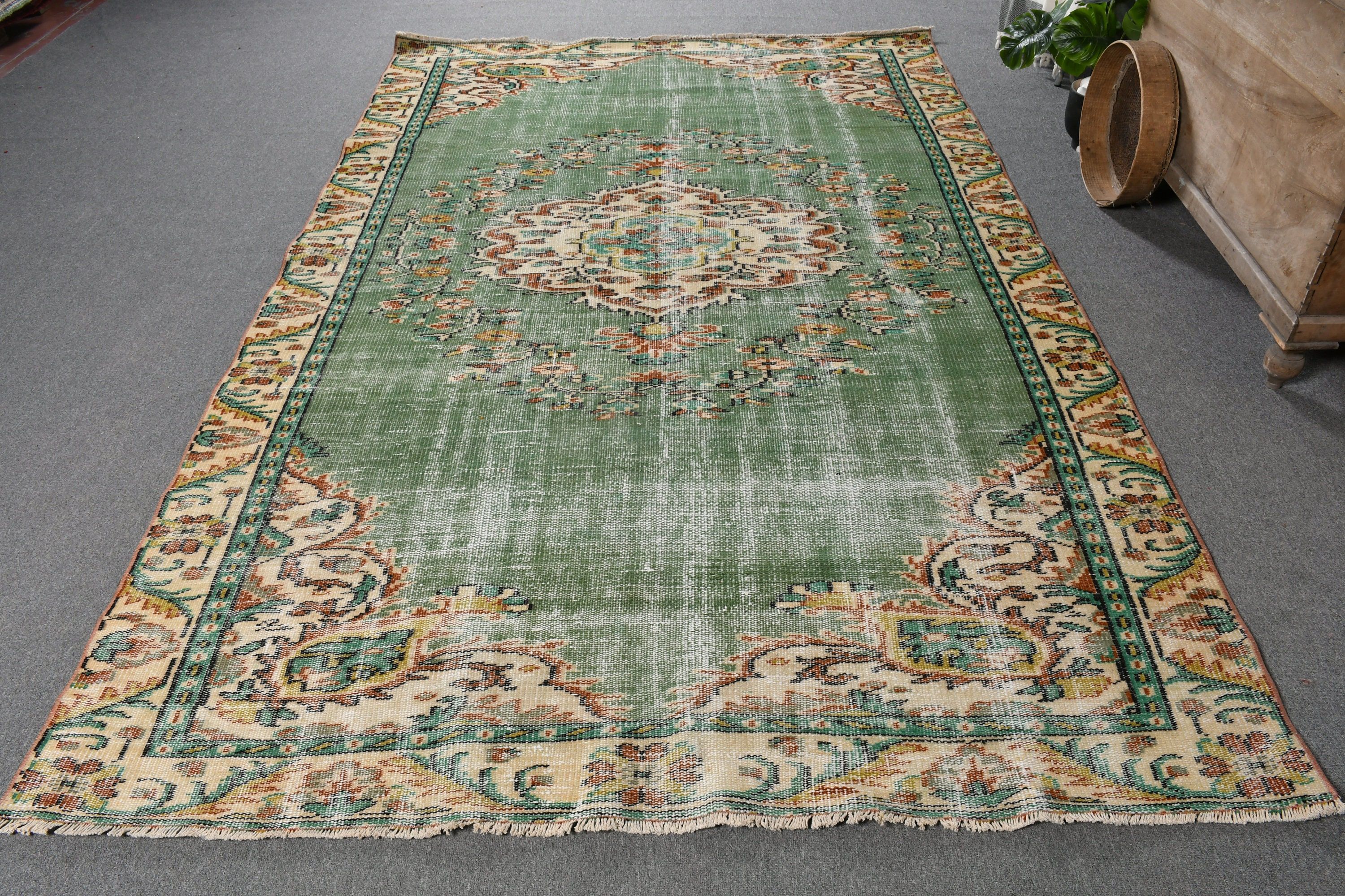 Moroccan Rugs, Salon Rug, Bedroom Rugs, Green Antique Rug, Old Rug, Vintage Rug, 5.9x9.3 ft Large Rug, Anatolian Rugs, Turkish Rug, Art Rug