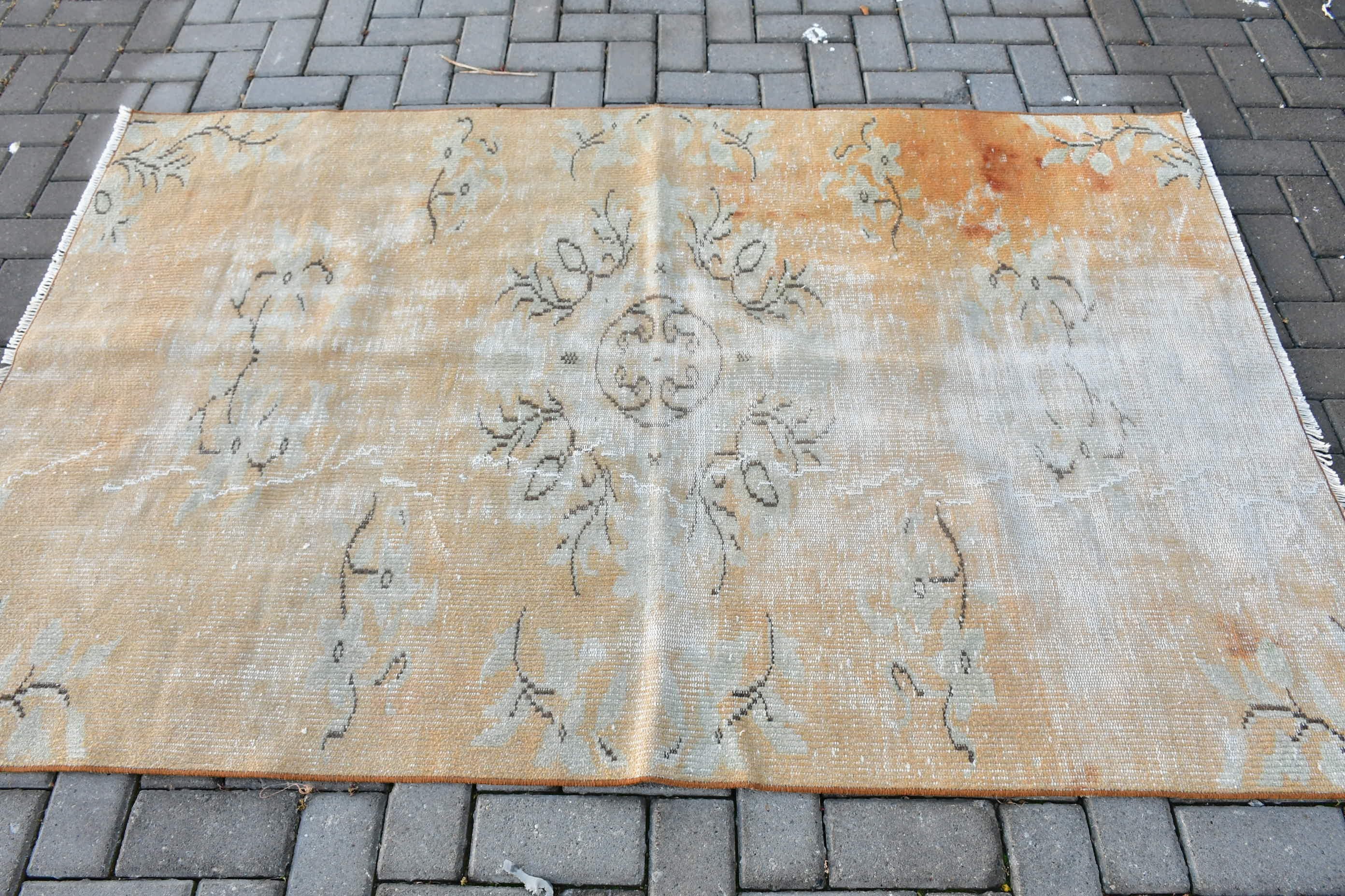 Türk Halısı, Antika Halı, Yemek Odası Halıları, 4.1x6.4 ft Alan Halısı, Yer Halıları, Yatak Odası Halısı, Vintage Halılar, Sanat Halısı, Turuncu Mutfak Halıları