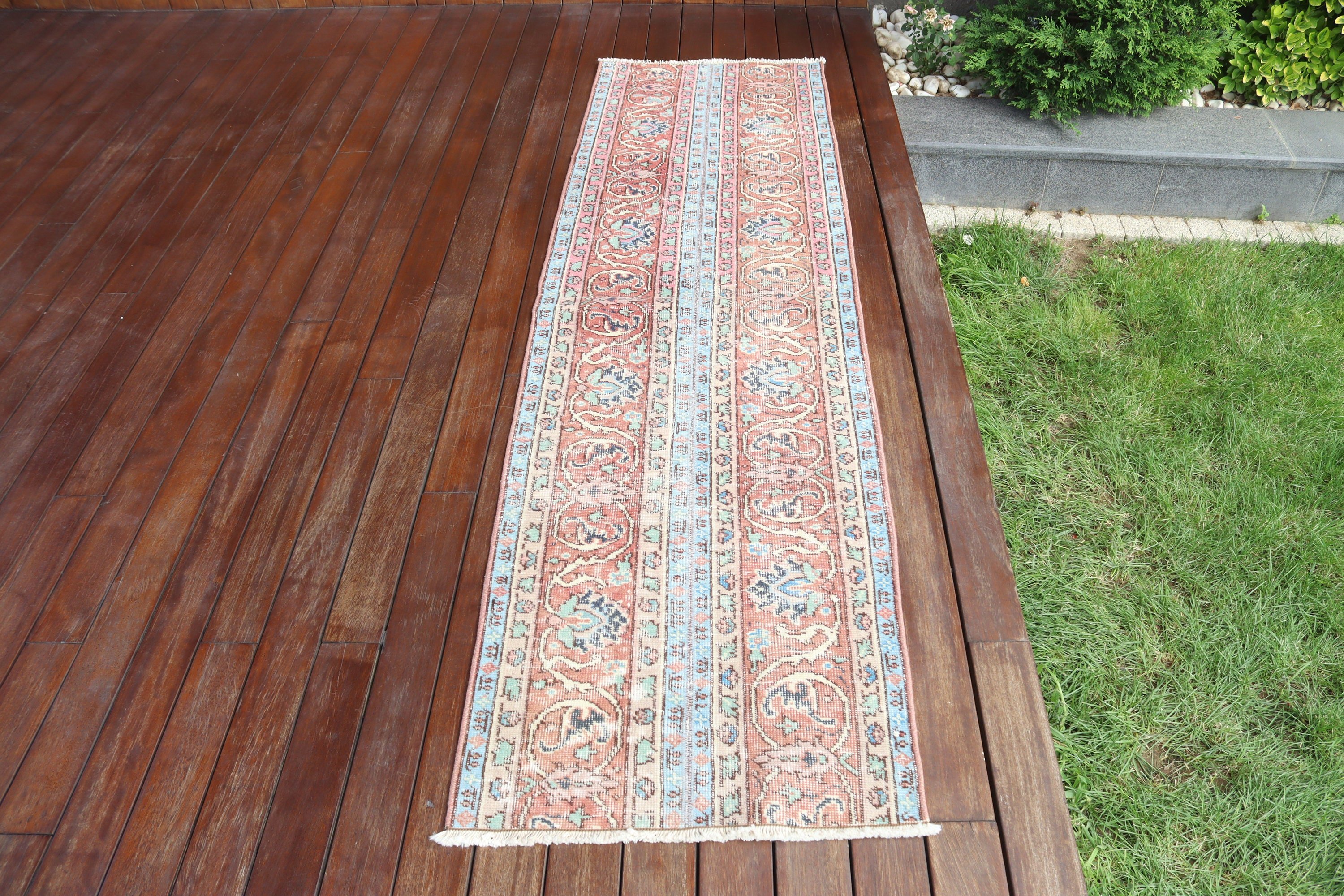 Uzun Yolluk Halı, Dekoratif Halı, Mutfak Halısı, 2x7.4 ft Yolluk Halıları, Yün Halı, Kahverengi Yün Halılar, Vintage Halı, Oushak Halıları, Türk Halıları