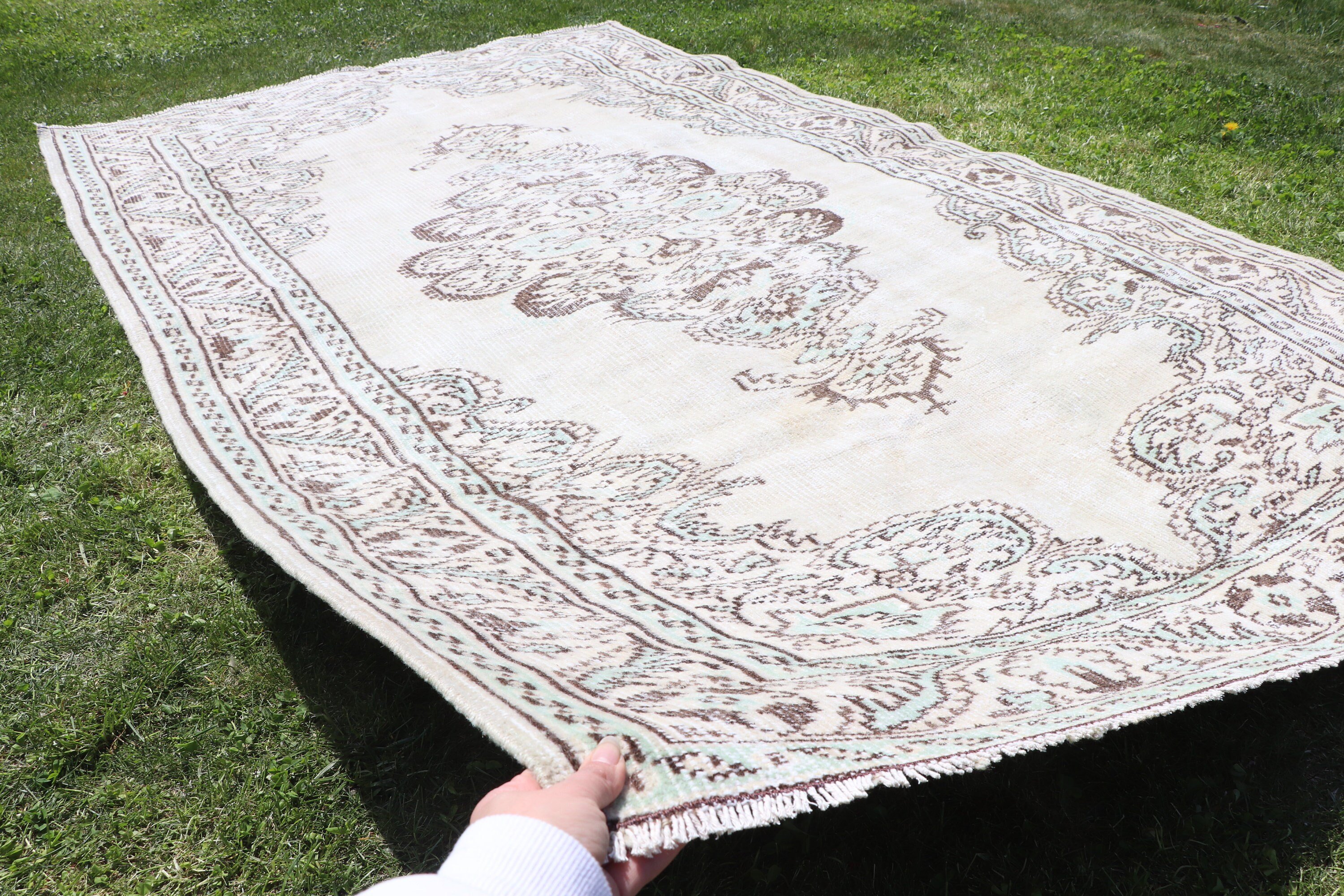 Yatak Odası Halıları, Bej Mutfak Halısı, Vintage Halılar, Harika Halı, Büyük Oushak Halısı, Türk Halısı, Oushak Halısı, Yatak Odası Halıları, 5x8,3 ft Büyük Halı