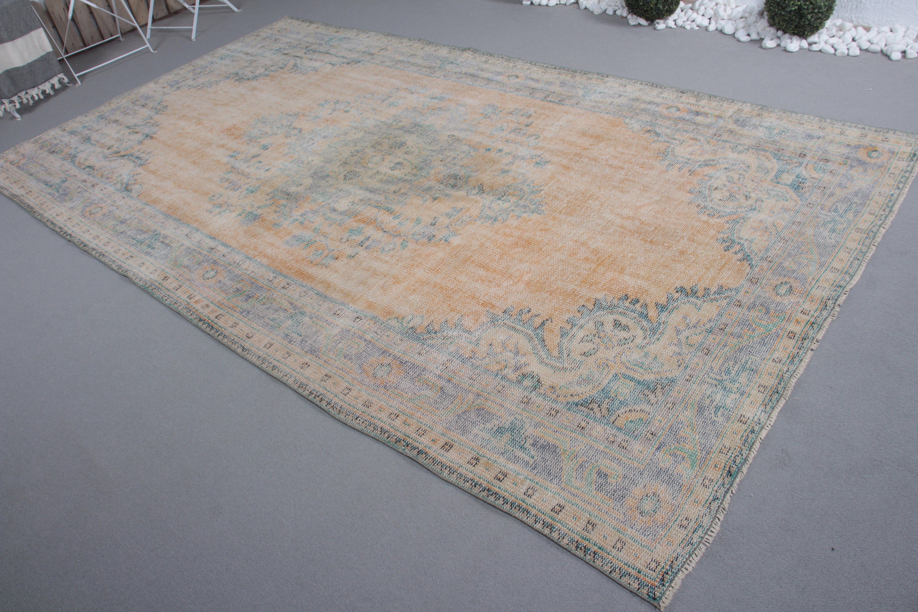 Orange Oriental Rugs, 6.1x10.4 ft Large Rugs, Vintage Rugs, Large Oushak Rugs, Floor Rugs, Salon Rug, Turkish Rugs, Handwoven Rugs