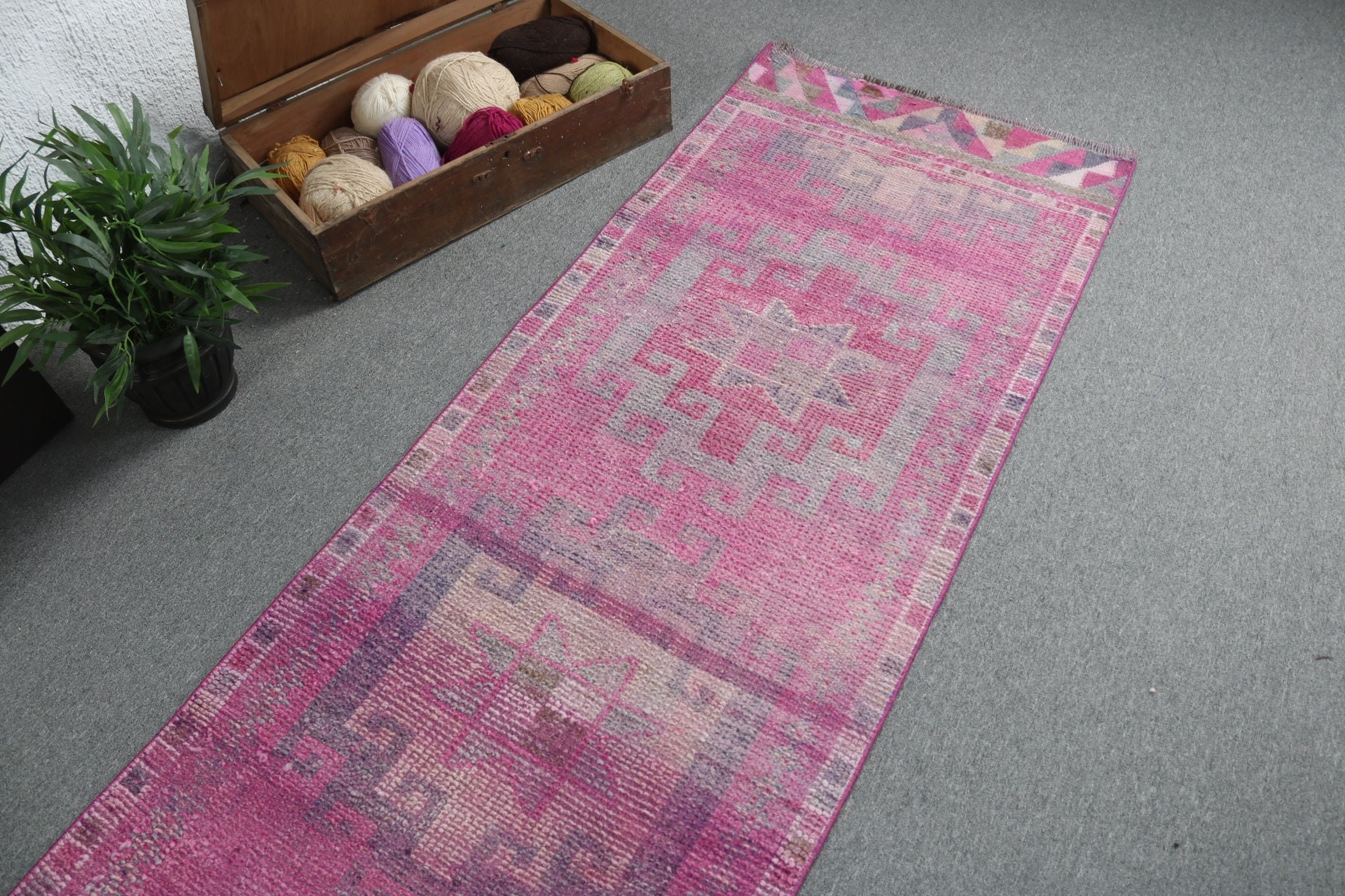 Pembe Lüks Halılar, Ev Dekorasyonu Halısı, 2.6x11.1 ft Runner Halısı, Türk Halısı, Koridor Halıları, Boho Halısı, Koridor Halısı, Vintage Halı