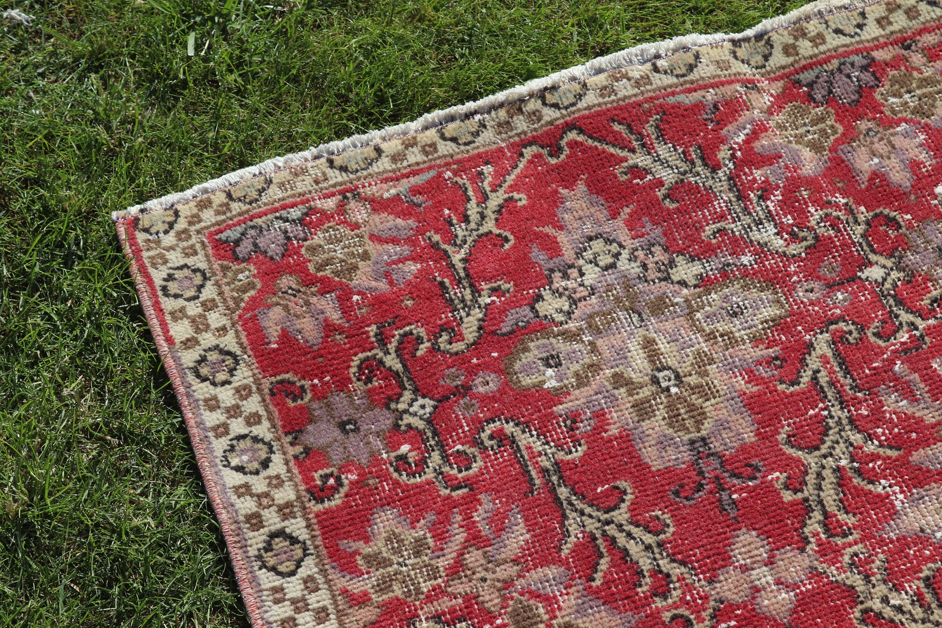 Vintage Rugs, Boho Rugs, 3.8x9.2 ft Area Rugs, Kitchen Rugs, Oushak Area Rug, Turkish Rugs, Red Home Decor Rug, Rugs for Floor, Bedroom Rug