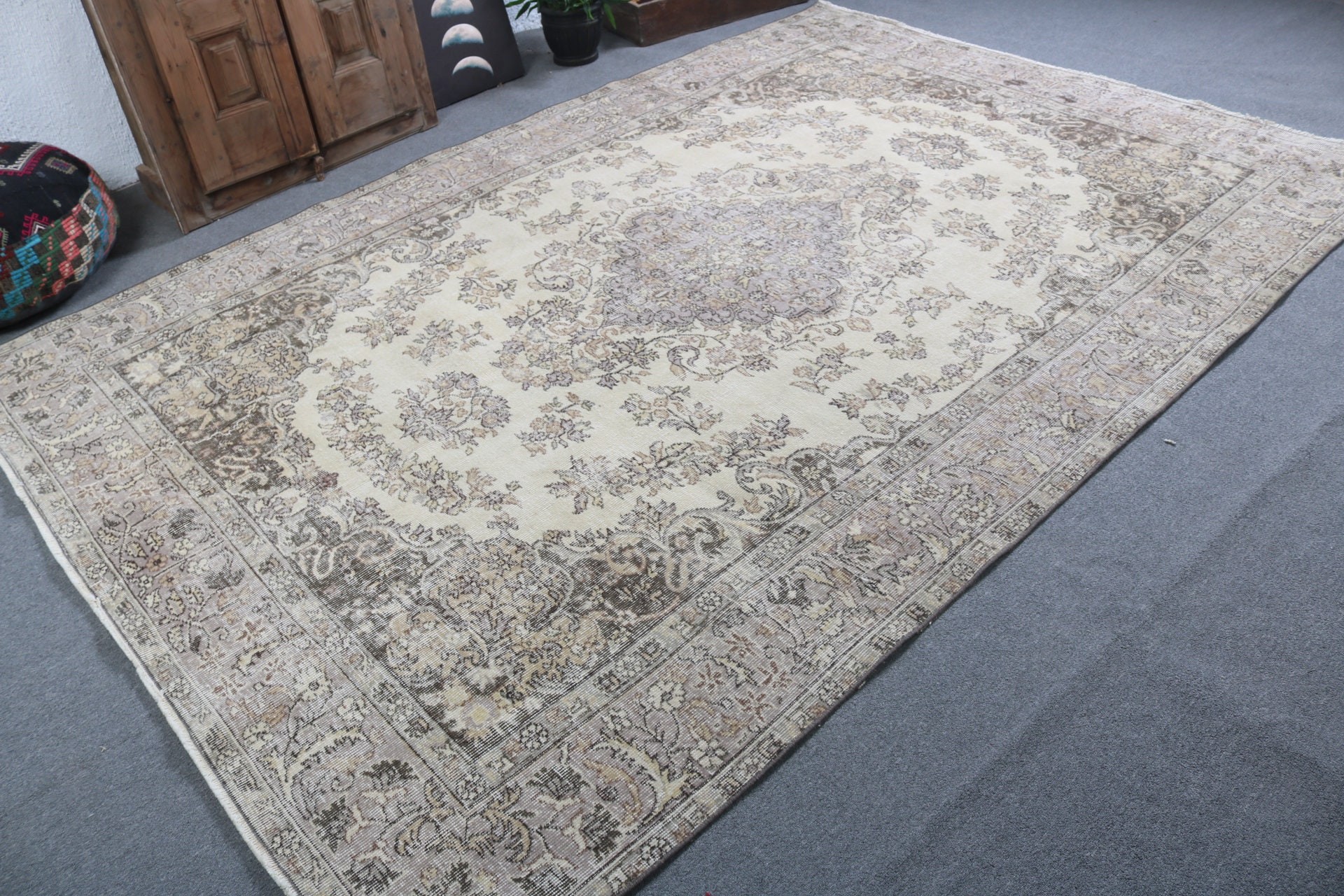 Wool Rug, Large Vintage Rugs, Large Boho Rug, Turkish Rug, Geometric Rug, Vintage Rugs, Beige  6.9x10 ft Large Rugs, Floor Rug