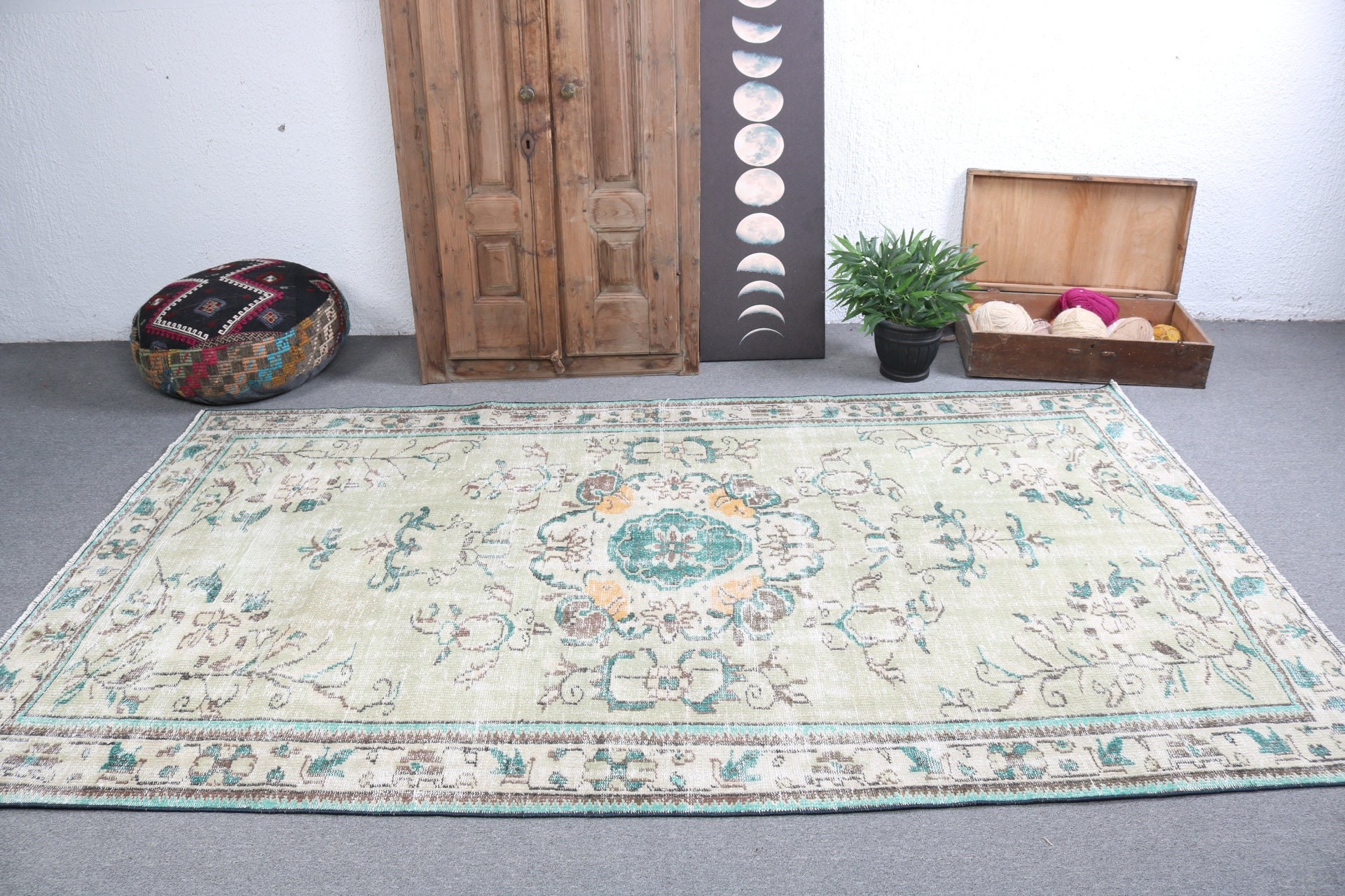 5.3x9.1 ft Büyük Halılar, Büyük Vintage Halılar, Yeşil Yatak Odası Halıları, Türk Halıları, Büyük Boho Halısı, Düz Dokuma Halılar, Vintage Halı, El Dokuma Halı