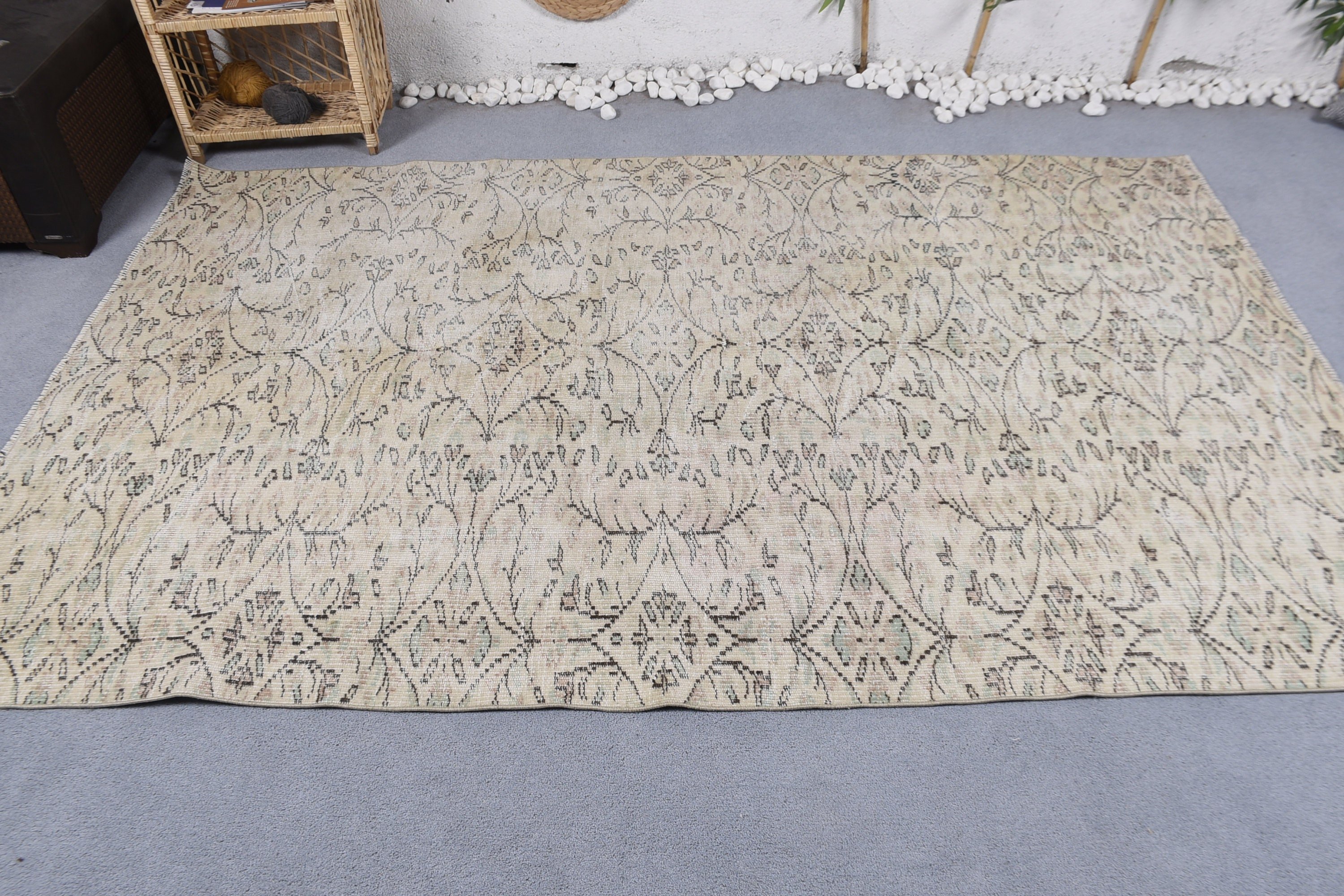 Organic Rug, Floor Rugs, Living Room Rug, Vintage Rug, Oushak Rug, Dining Room Rugs, Turkish Rug, Beige Antique Rug, 5.2x8.4 ft Large Rugs