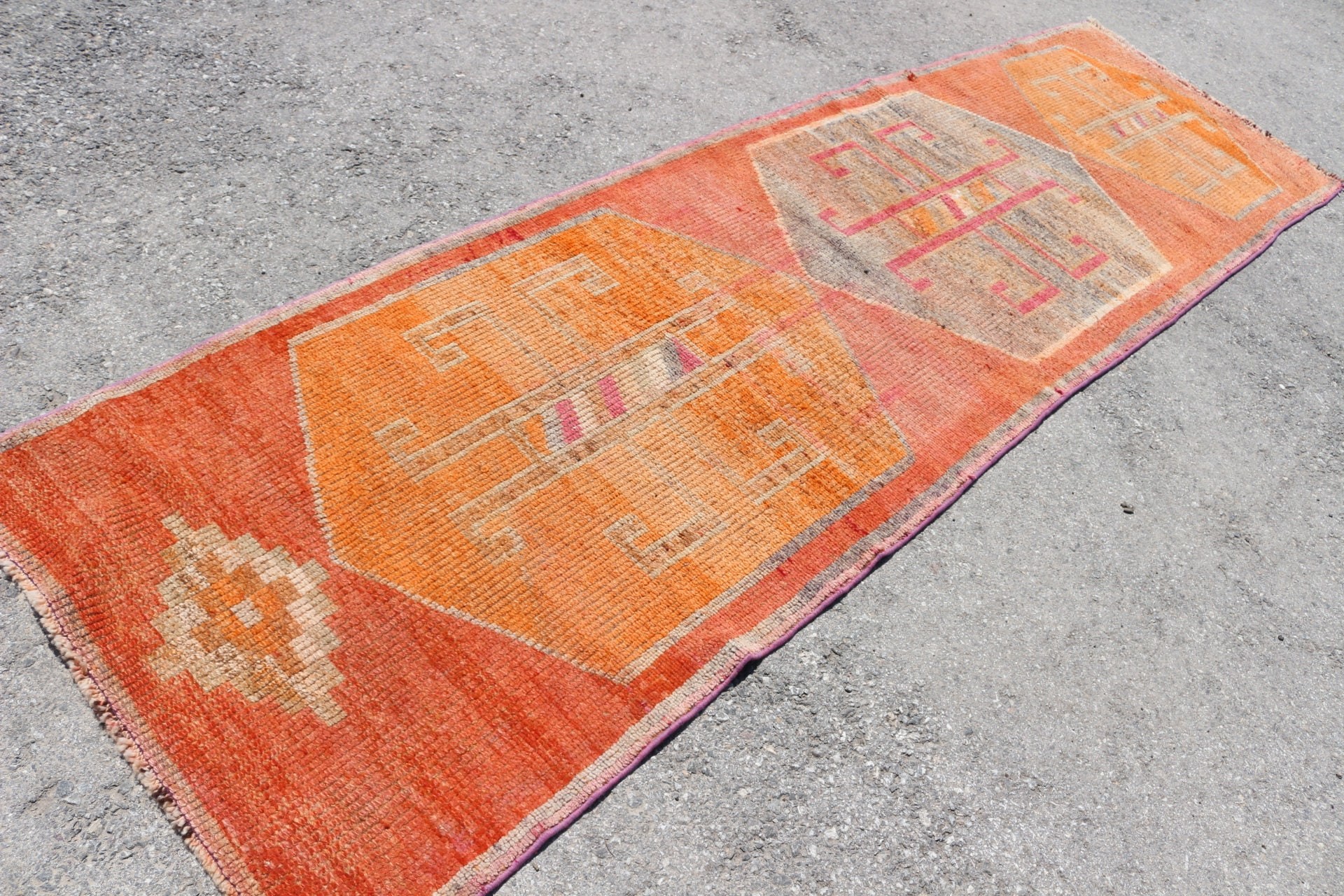 3.2x10.7 ft Runner Rugs, Vintage Rugs, Corridor Rug, Floor Rugs, Orange Oriental Rugs, Hallway Rug, Kitchen Rug, Custom Rugs, Turkish Rug