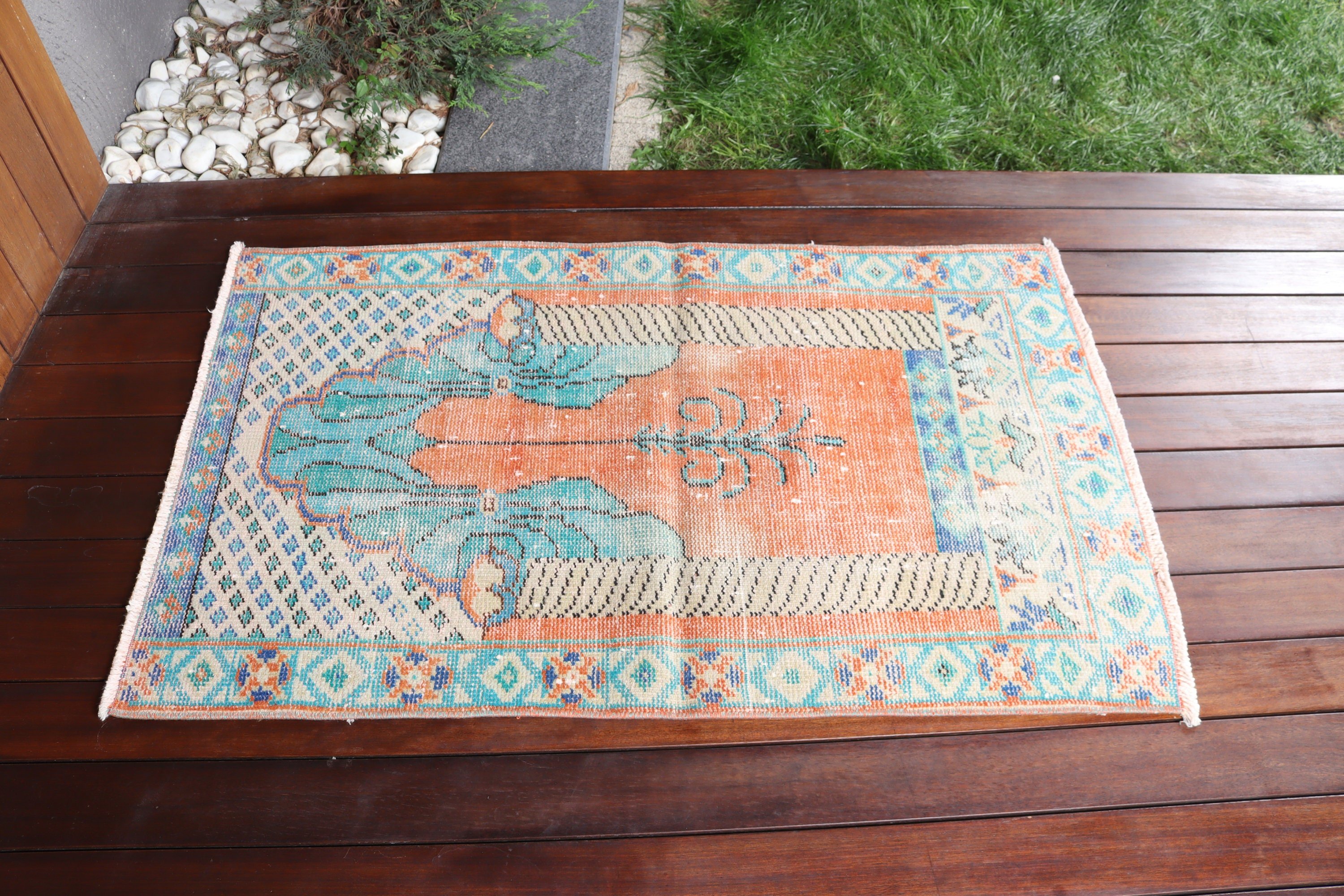 Yatak Odası Halısı, Banyo Halıları, 2.4x3.9 ft Küçük Halılar, Türk Halıları, Küçük Vintage Halı, Boho Halıları, Vintage Halılar, Turuncu El Dokuma Halı