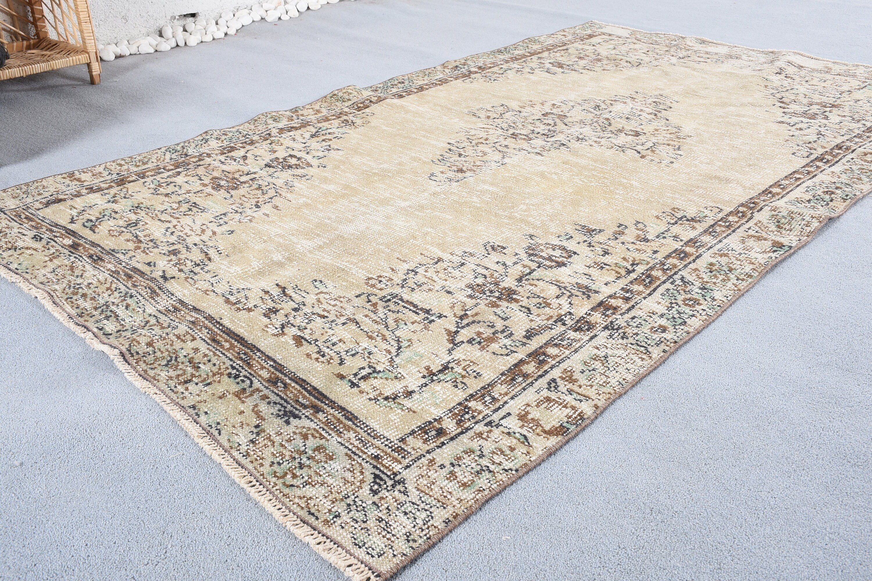 Kahverengi Anadolu Halıları, Oushak Halıları, Vintage Halı, Otantik Halı, Türk Halıları, Anadolu Halısı, 4,4x7,4 ft Alan Halıları, İç Mekan Halısı, Yatak Odası Halısı