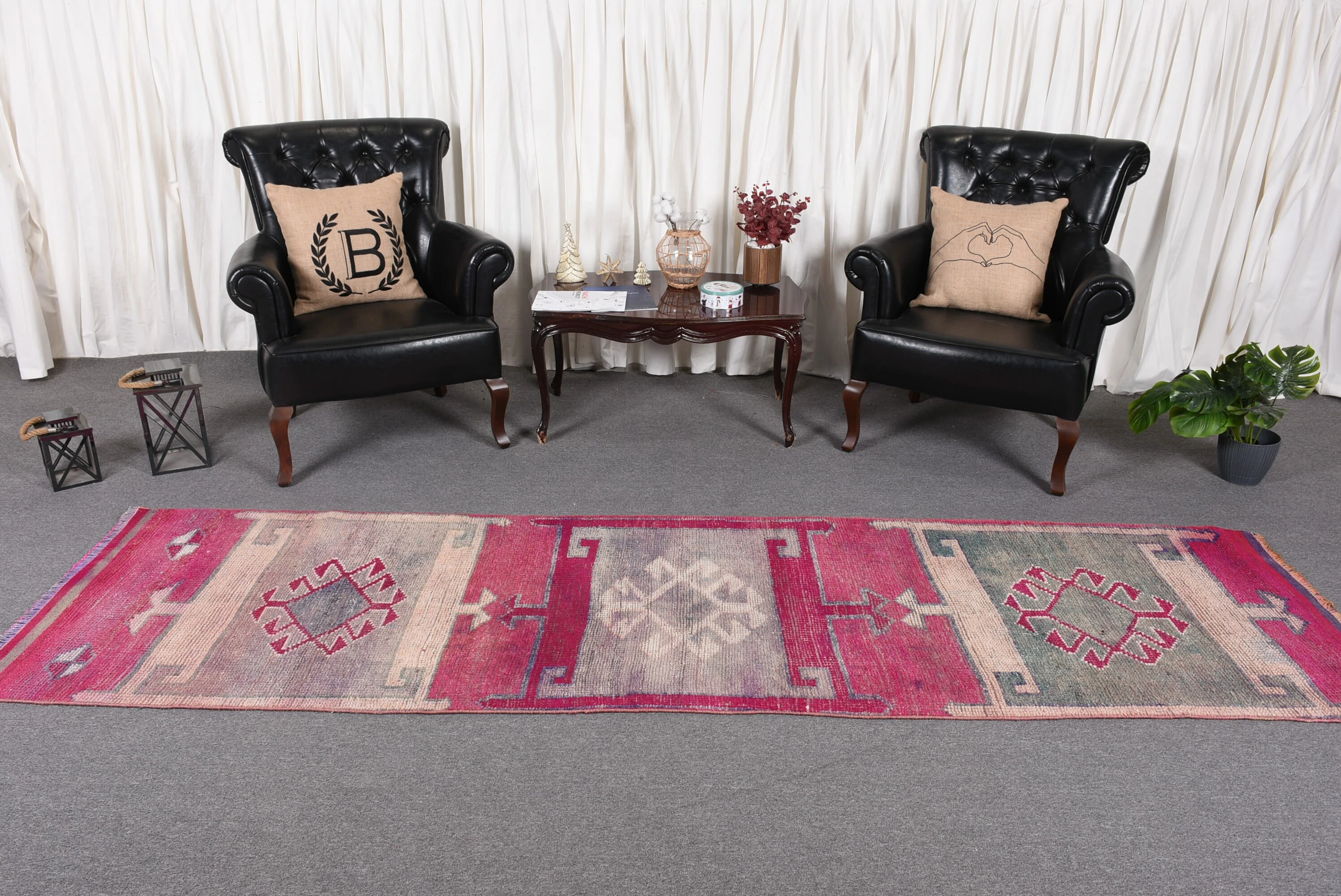 Pink Moroccan Rug, Wool Rug, 3x10.5 ft Runner Rug, Rugs for Corridor, Oushak Rug, Kitchen Rug, Hallway Rugs, Vintage Rug, Turkish Rugs