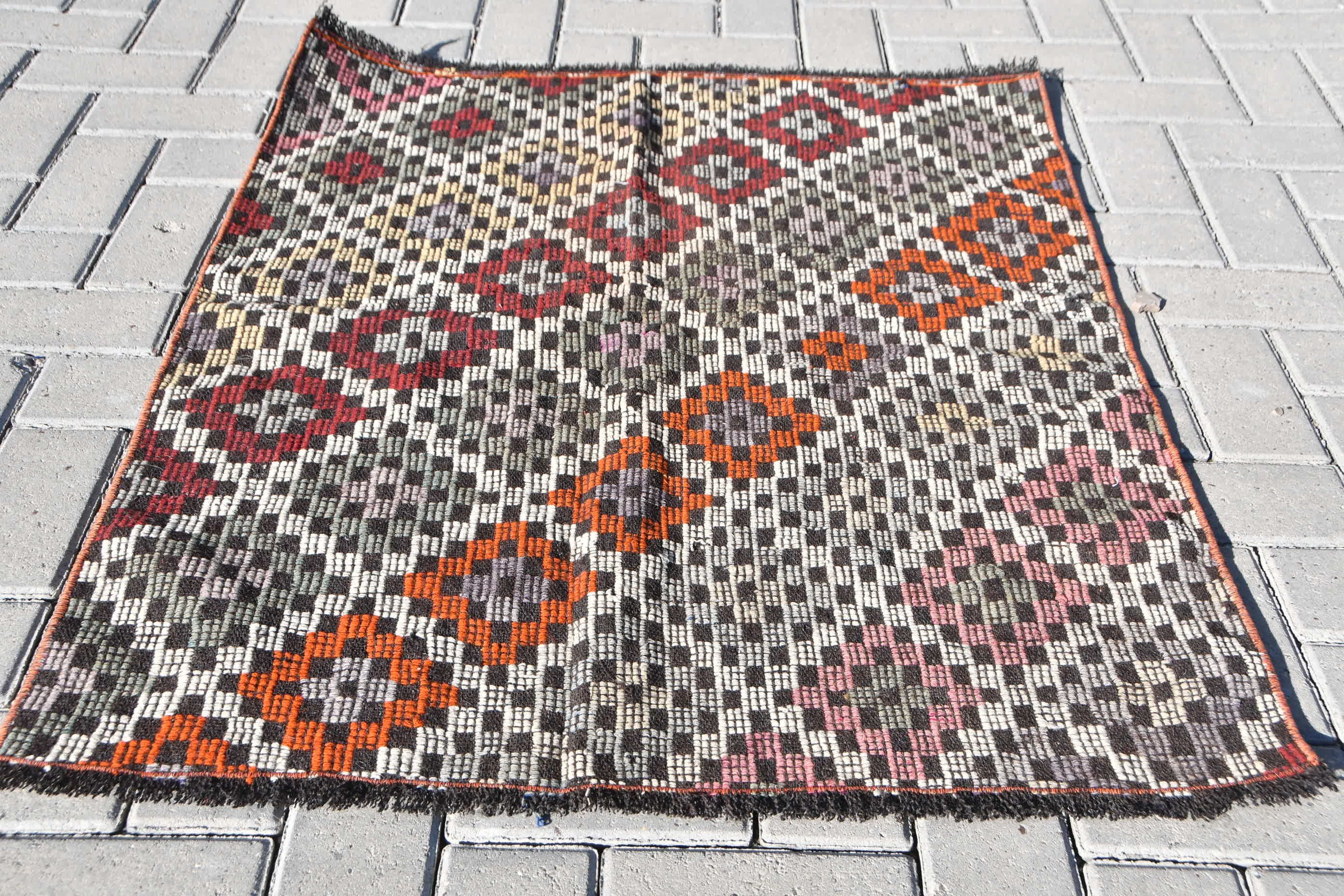 Vintage Halı, Kilim, 2.9x3.4 ft Küçük Halı, Türk Halıları, Antika Halı, Yün Halı, Duvara Asılı Halı, Soluk Halılar, Bej Oryantal Halılar, Banyo Halıları