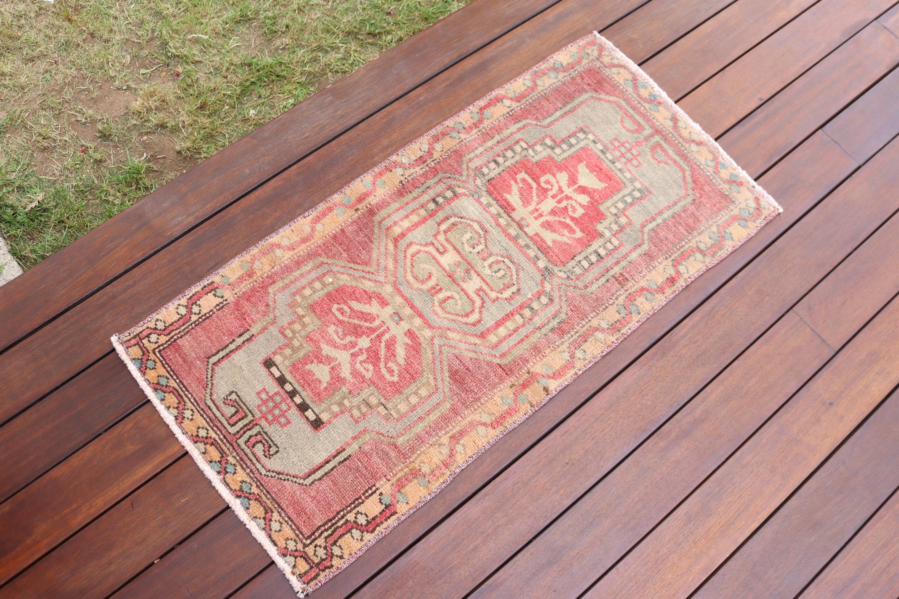 Vintage Halı, Kırmızı Boho Halı, Duvara Asılı Halı, Banyo Halıları, Paspas Halısı, Türk Halıları, 1.5x3 ft Küçük Halılar, El Dokuma Halılar, Boho Halılar