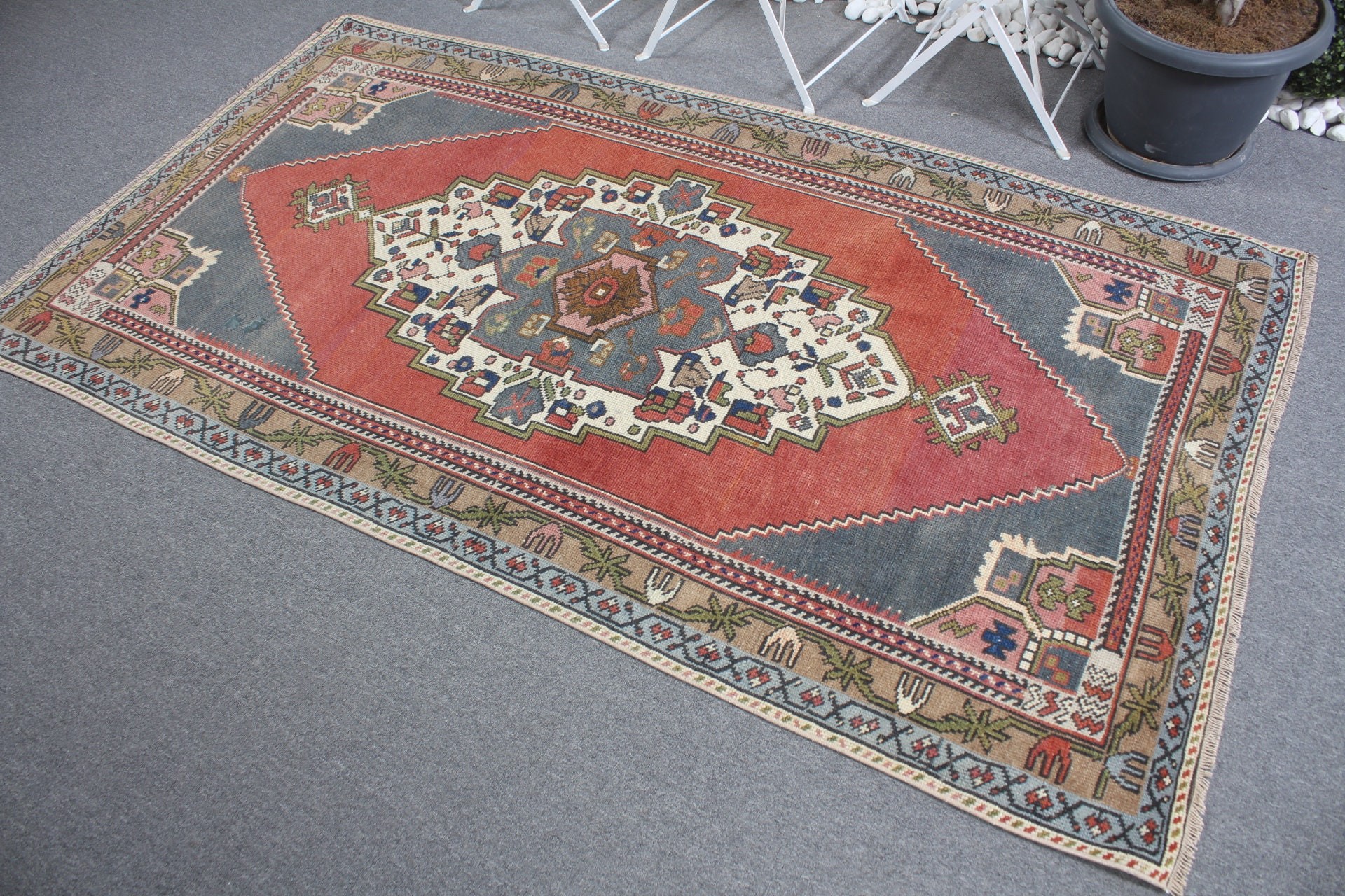 Vintage Rug, Oriental Rugs, Pastel Rug, 4.1x7.2 ft Area Rug, Red Floor Rug, Indoor Rug, Rugs for Dining Room, Turkish Rugs