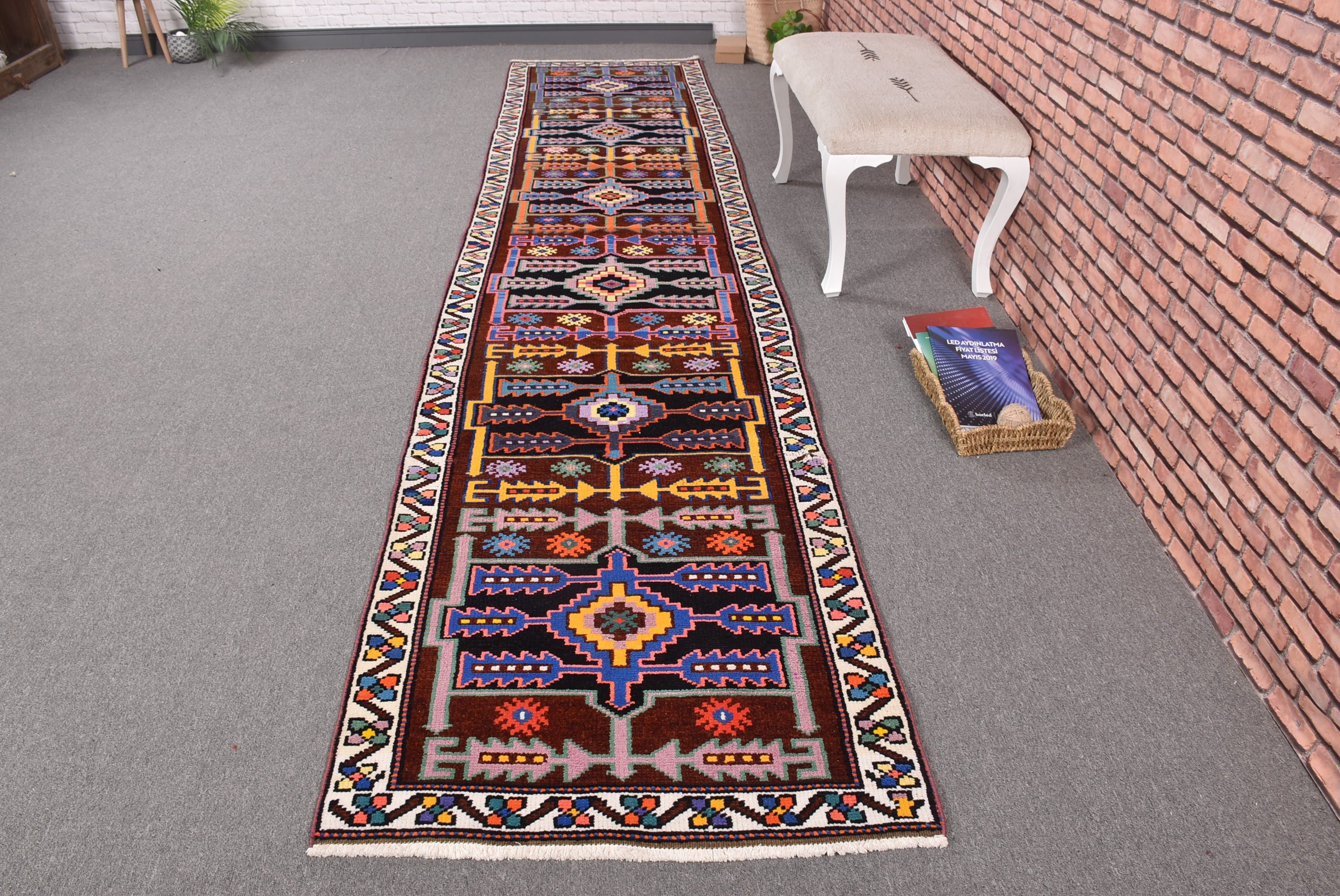 Mutfak Halıları, Runner Halıları, Koridor Halısı, 2,9x12,9 ft Runner Halısı, Kahverengi Modern Halı, Vintage Halılar, Havalı Halı, Türk Halısı, Açıklama Halıları