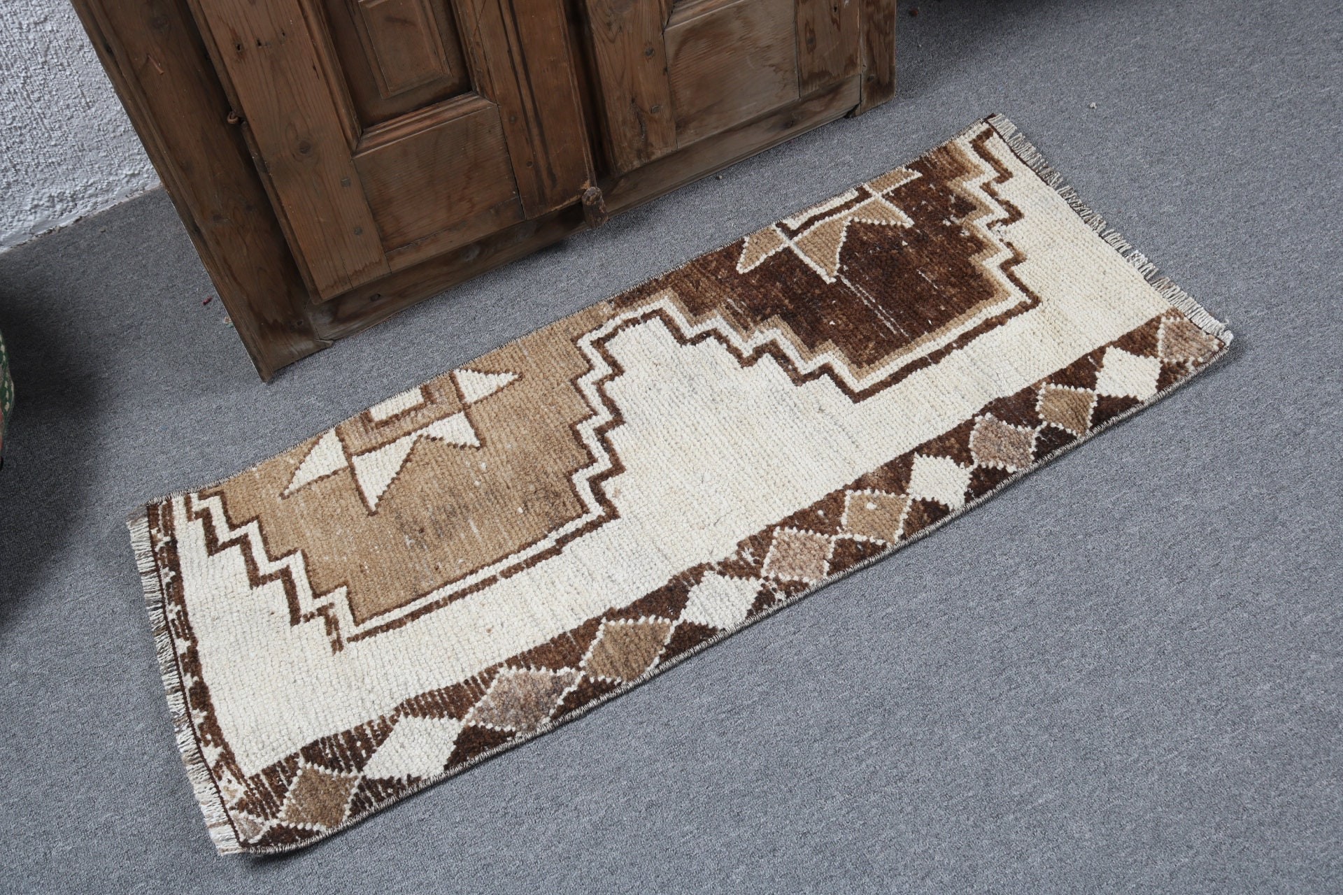 Beige Handwoven Rug, Handwoven Rugs, Turkish Rug, Vintage Rugs, Wall Hanging Rug, Small Area Rug, 1.5x3.7 ft Small Rug, Kitchen Rugs