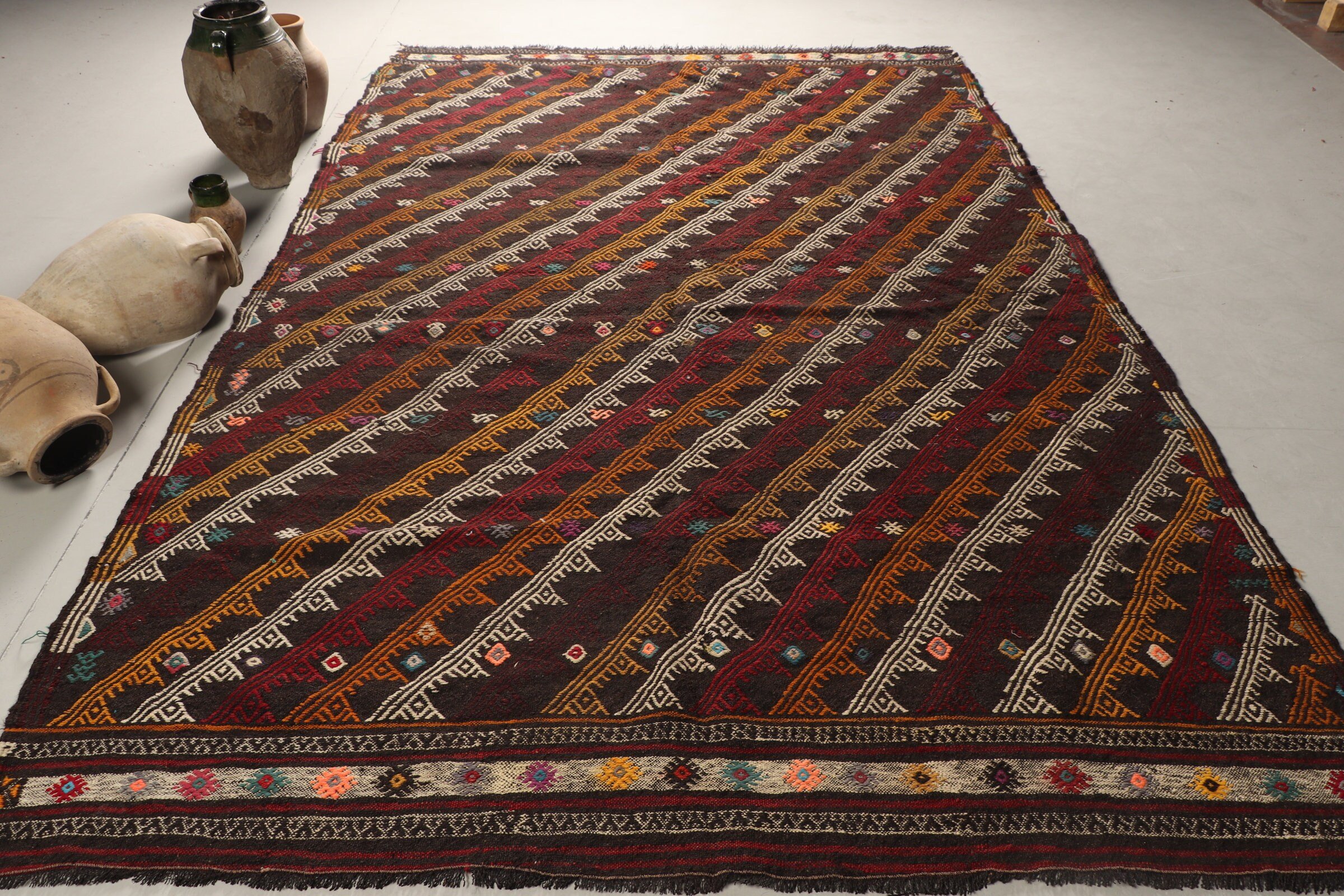 Yemek Odası Halısı, Türk Halısı, Siyah Yer Halısı, Kilim, 7x10.8 ft Büyük Boy Halılar, Mutfak Halıları, Yatak Odası Halısı, Oturma Odası Halısı, Vintage Halılar