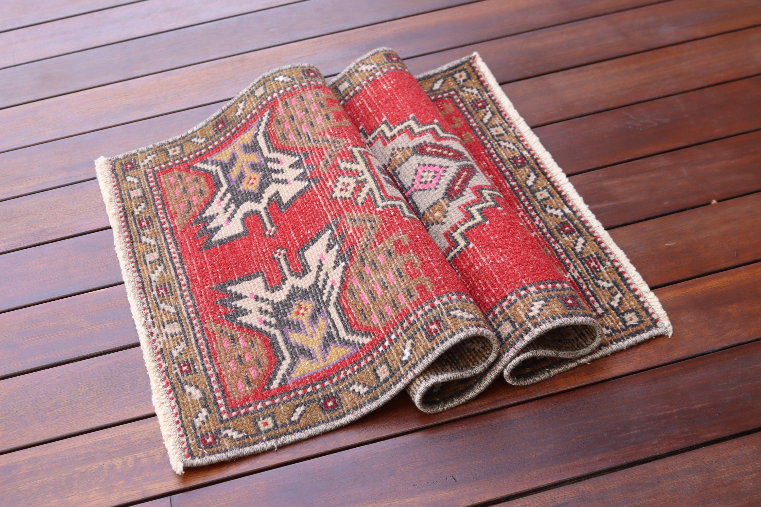 Wall Hanging Rugs, Boho Rug, Small Area Rug, Vintage Rug, Oriental Rug, Red Statement Rugs, 1.6x3.1 ft Small Rug, Turkish Rug, Moroccan Rug