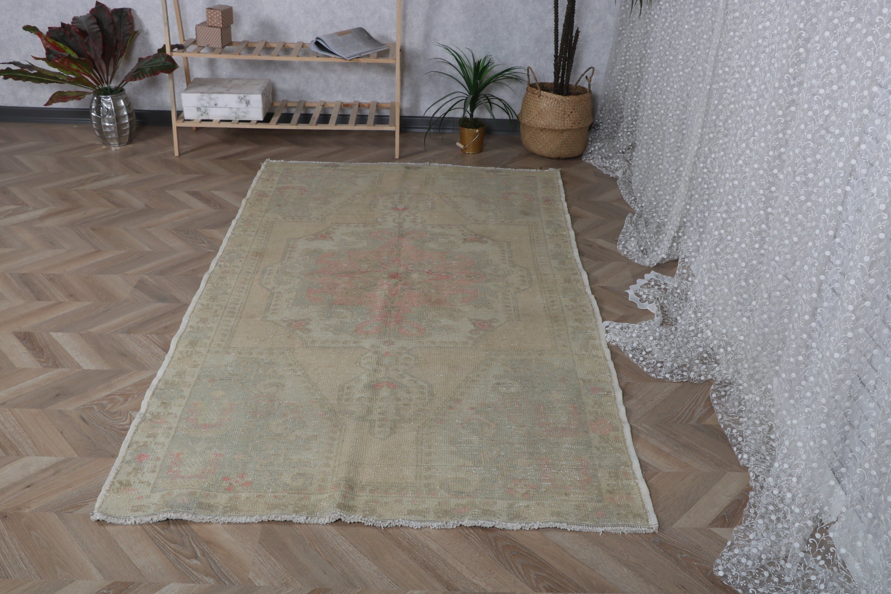 Floor Rugs, Modern Rug, Turkish Rug, Kitchen Rug, Vintage Rug, Rugs for Indoor, Green Bedroom Rug, Moroccan Rug, 4.2x7.4 ft Area Rugs