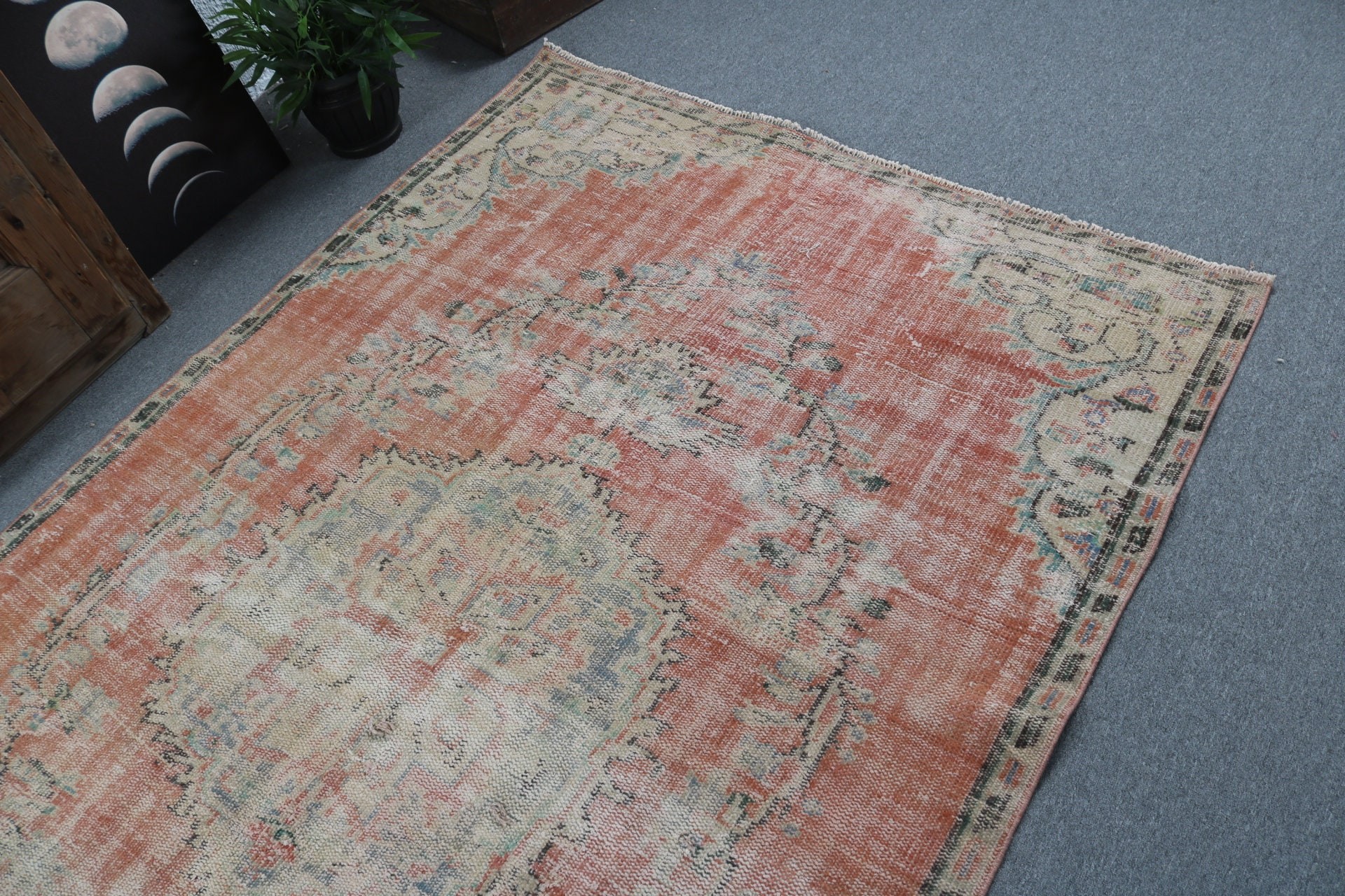 Büyük Boho Halısı, Büyük Oushak için Halılar, 5.2x7.8 ft Büyük Halılar, Vintage Halı, Anadolu Halıları, Kırmızı Yatak Odası Halıları, Türk Halısı