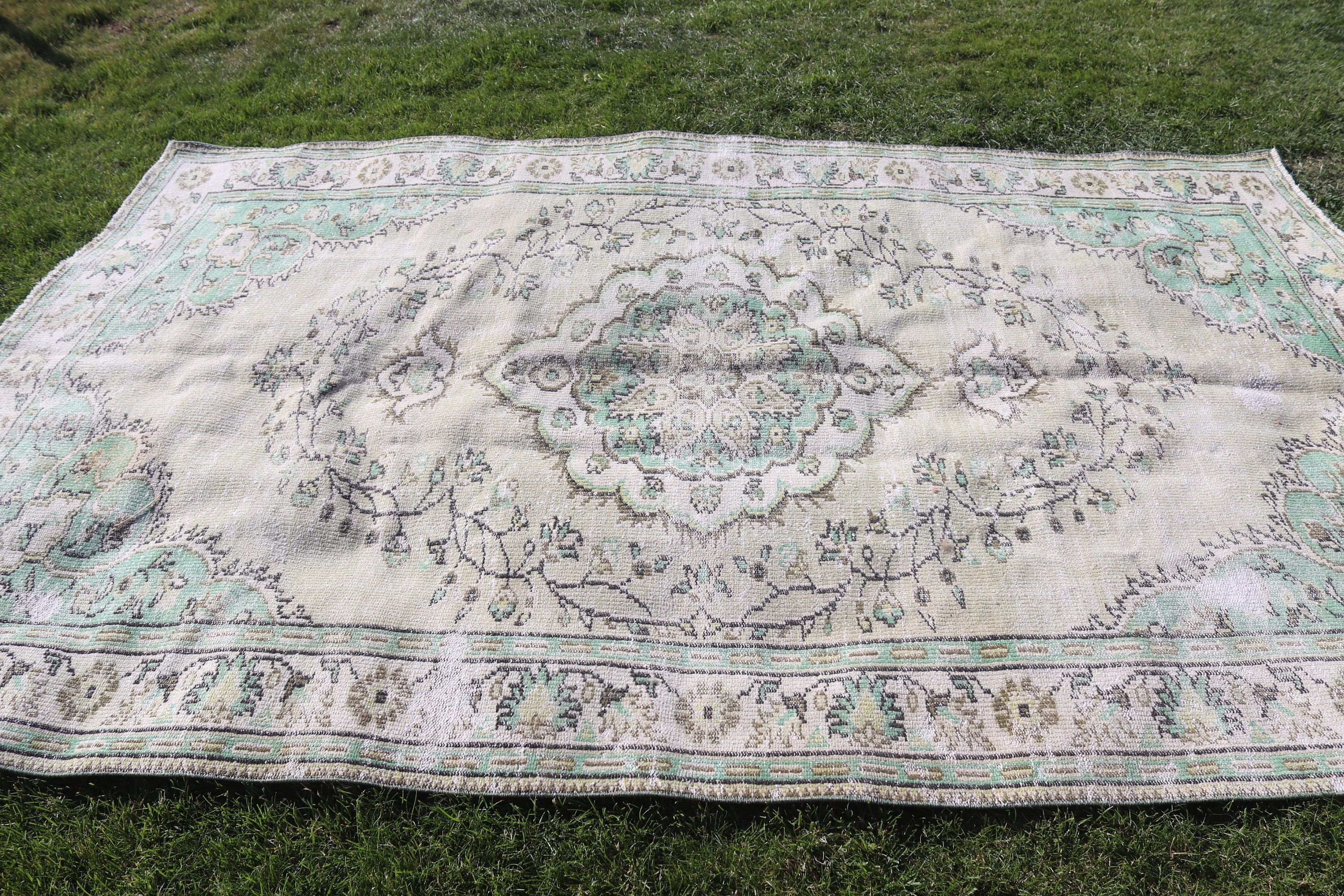 Türk Halıları, Aztek Halısı, Vintage Halı, Geometrik Halılar, 5,9x9,3 ft Büyük Halı, Büyük Boho Halısı, Yatak Odası Halıları, Bej Antika Halı, Anadolu Halıları