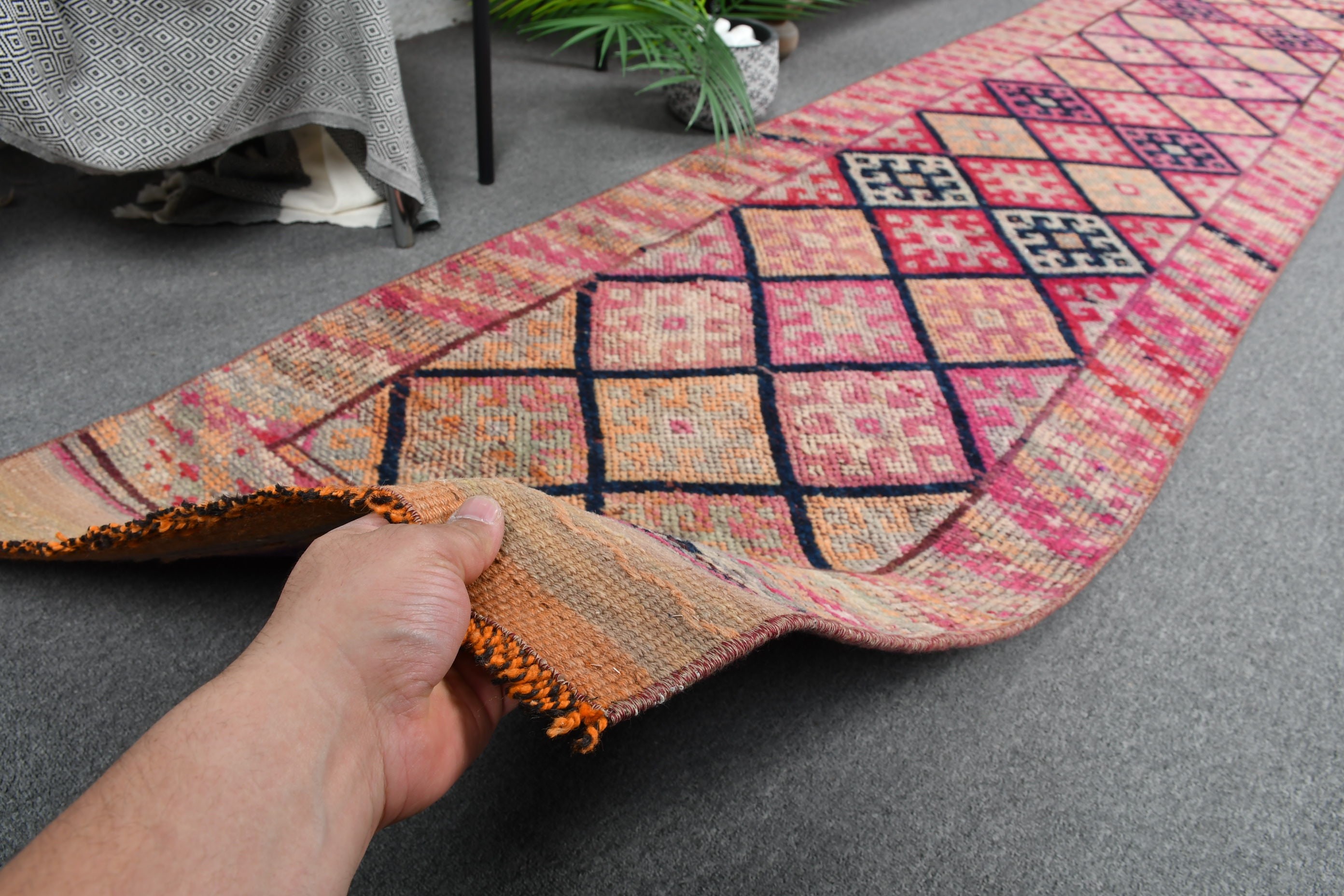 Pink Oriental Rug, 2.3x10.7 ft Runner Rug, Corridor Rug, Cool Rug, Vintage Rug, Turkish Rugs, Hallway Rug, Rugs for Hallway, Kitchen Rugs