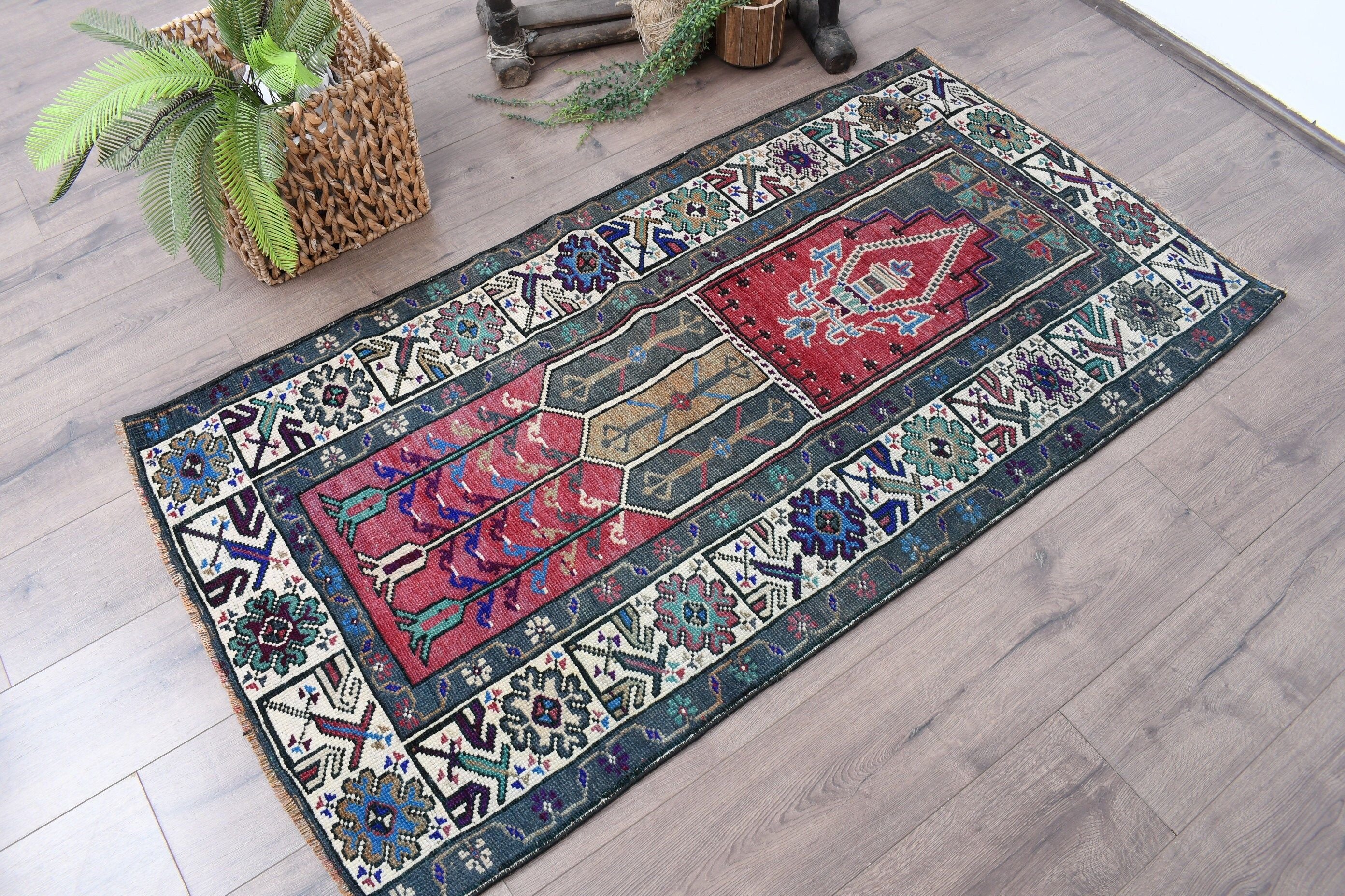 Oriental Rug, Turkish Rug, Vintage Rug, Car Mat Rug, Bath Mat Cute Rug, Bath Rug, 2.8x5.2 ft Small Rugs, Green Bedroom Rug