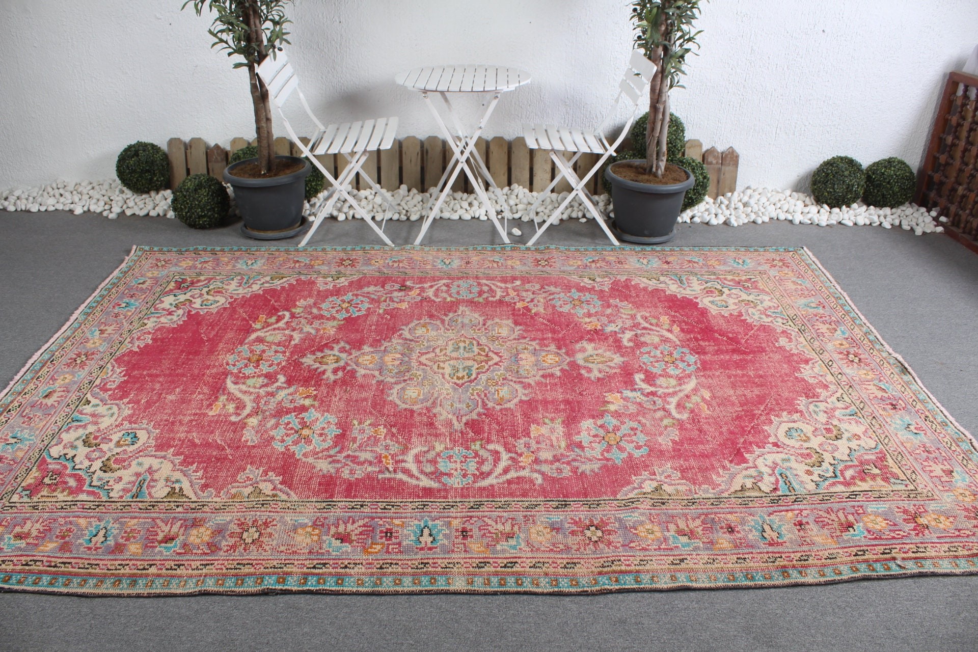 Yatak Odası Halısı, Oturma Odası Halısı, Vintage Halılar, Vintage Dekor Halısı, 6.8x9.9 ft Büyük Halı, Salon Halıları, Türk Halıları, Yer Halısı, Pembe Soğuk Halı