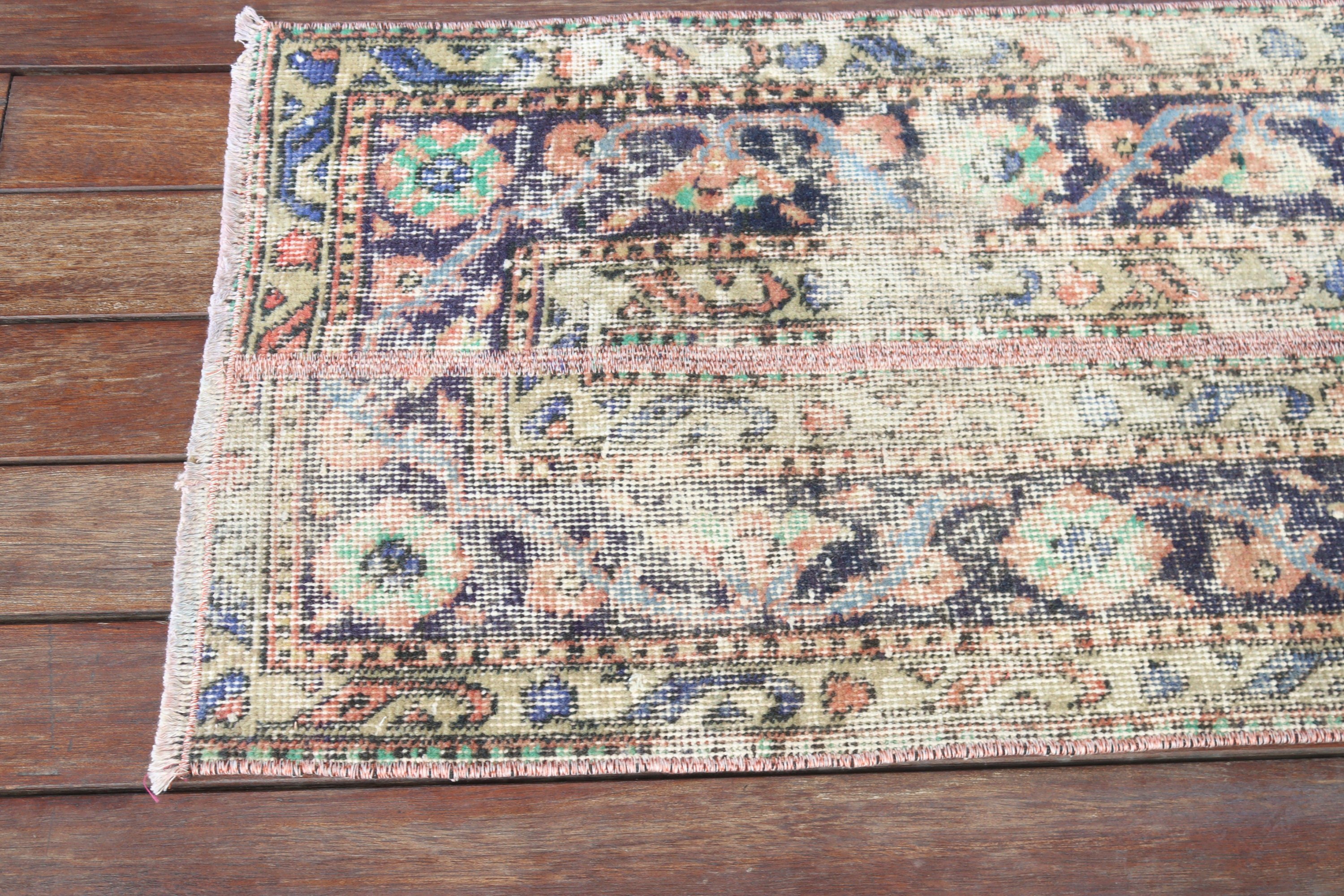 Vintage Rugs, Cool Rug, Turkish Rugs, 1.6x12.5 ft Runner Rugs, Stair Rug, Kitchen Rug, Blue Luxury Rug, Rugs for Hallway, Oushak Rug