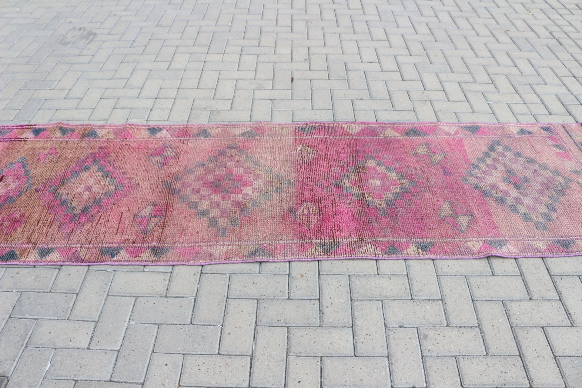 Vintage Rug, 2.8x10.2 ft Runner Rugs, Antique Rugs, Cool Rug, Stair Rugs, Pink Anatolian Rugs, Rugs for Hallway, Turkish Rug, Hallway Rug