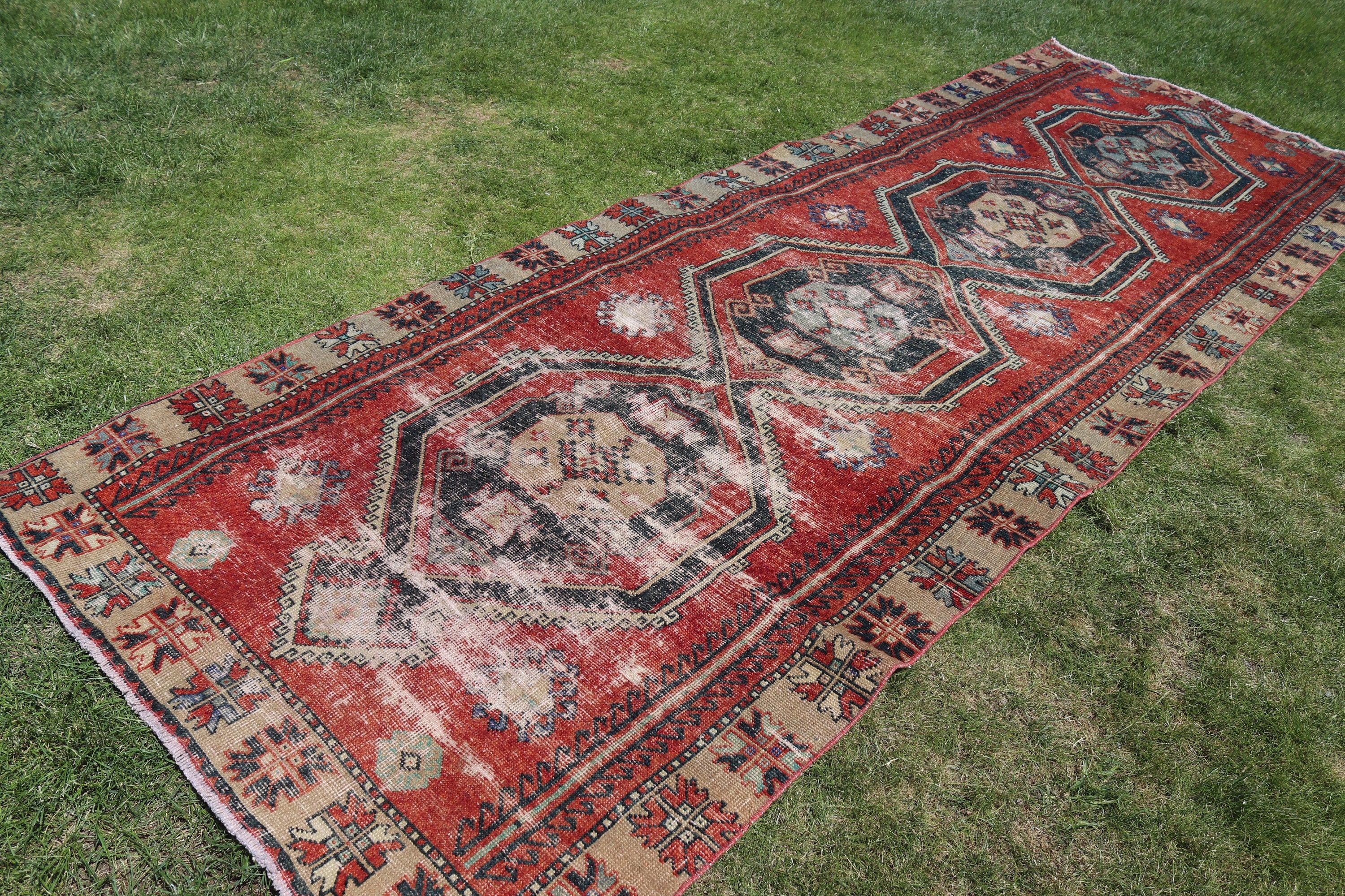 Vintage Runner Halı, Vintage Halı, Uzun Yolluk Halı, Türk Halısı, Mutfak Halısı, Bildiri Halısı, Turuncu Oushak Halıları, 4.4x12.4 ft Runner Halısı