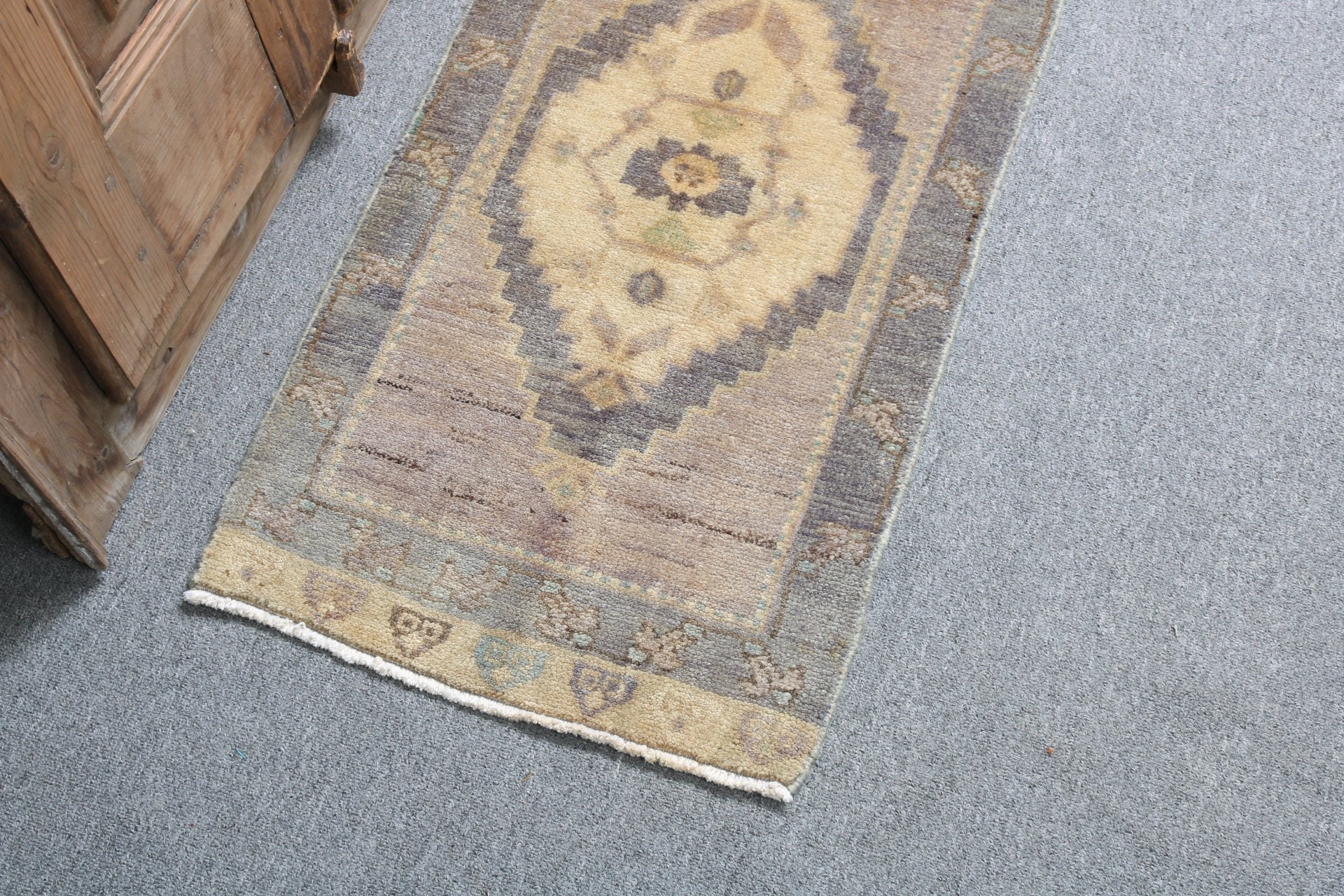 Beige Handwoven Rug, Turkish Rugs, Rugs for Kitchen, Vintage Rug, 1.5x2.9 ft Small Rugs, Bedroom Rug, Nursery Rug, Floor Rug, Neutral Rugs