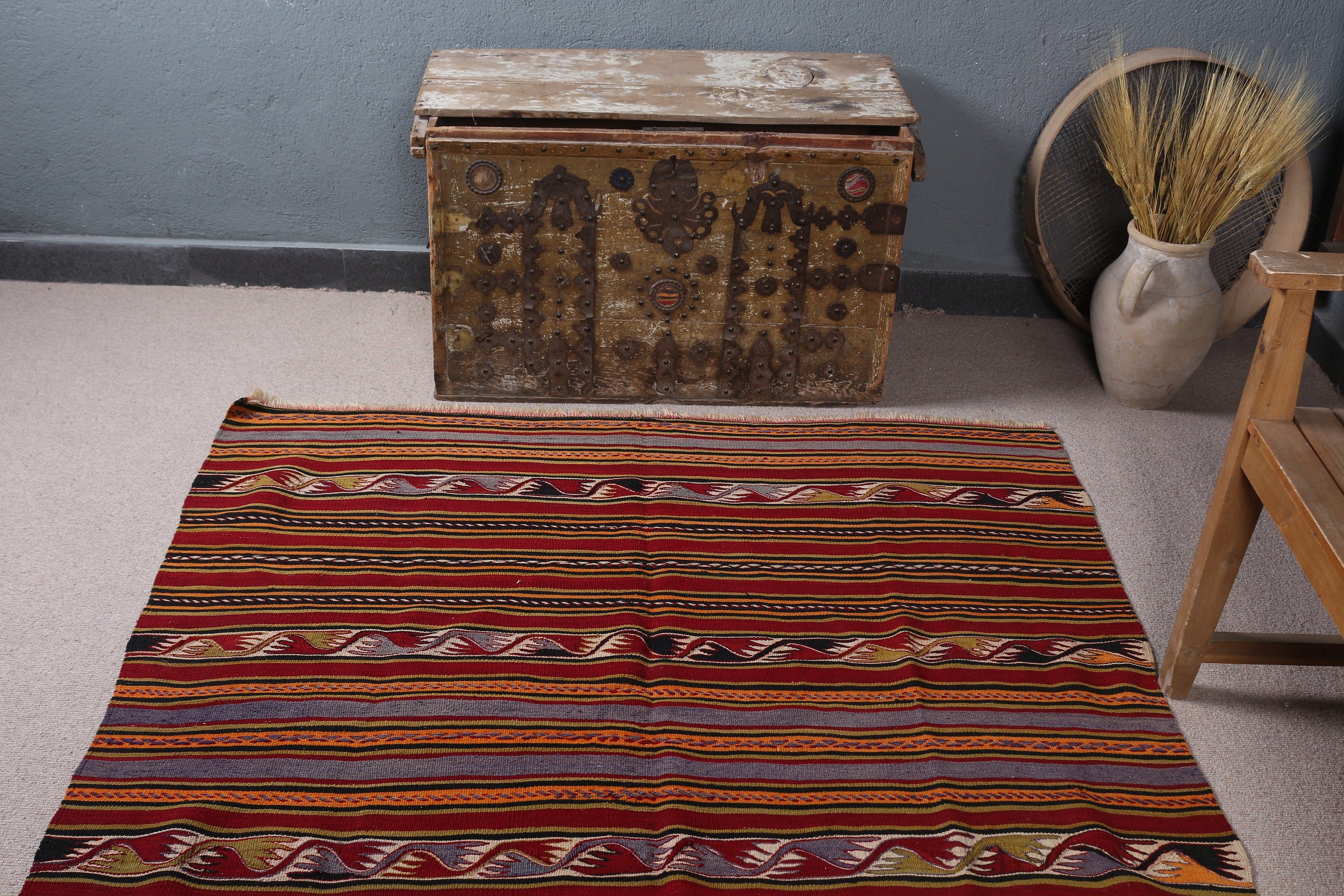 Cute Rugs, Red Cool Rugs, Living Room Rug, Turkish Rug, Floor Rug, 4.8x5.1 ft Area Rug, Vintage Rugs, Rugs for Kitchen, Kilim, Moroccan Rug