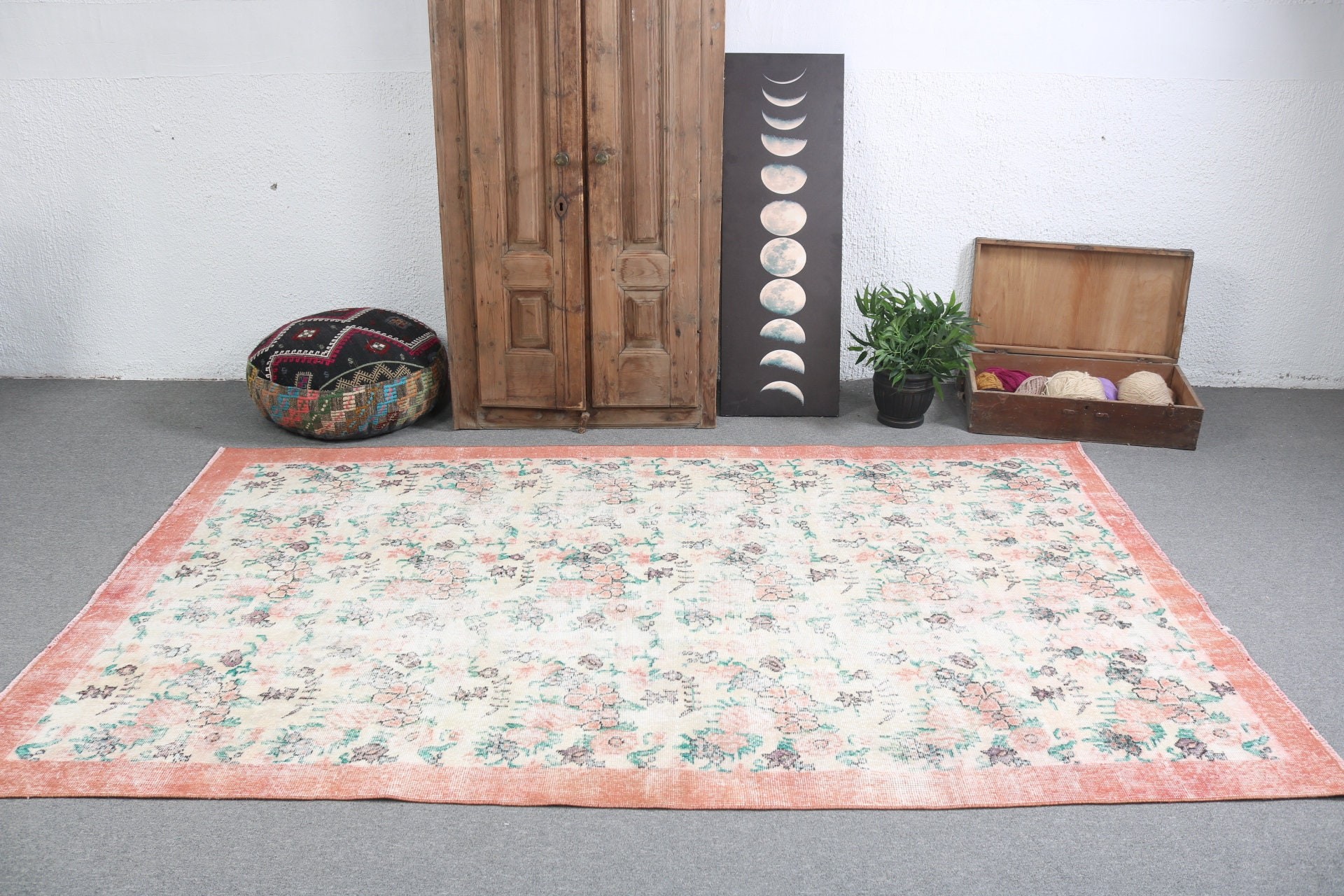 Modern Halı, Vintage Halılar, Egzotik Halı, Büyük Oushak Halı, Yatak Odası Halıları, 5.4x8.9 ft Büyük Halı, Bej Modern Halılar, Türk Halıları, Salon Halıları