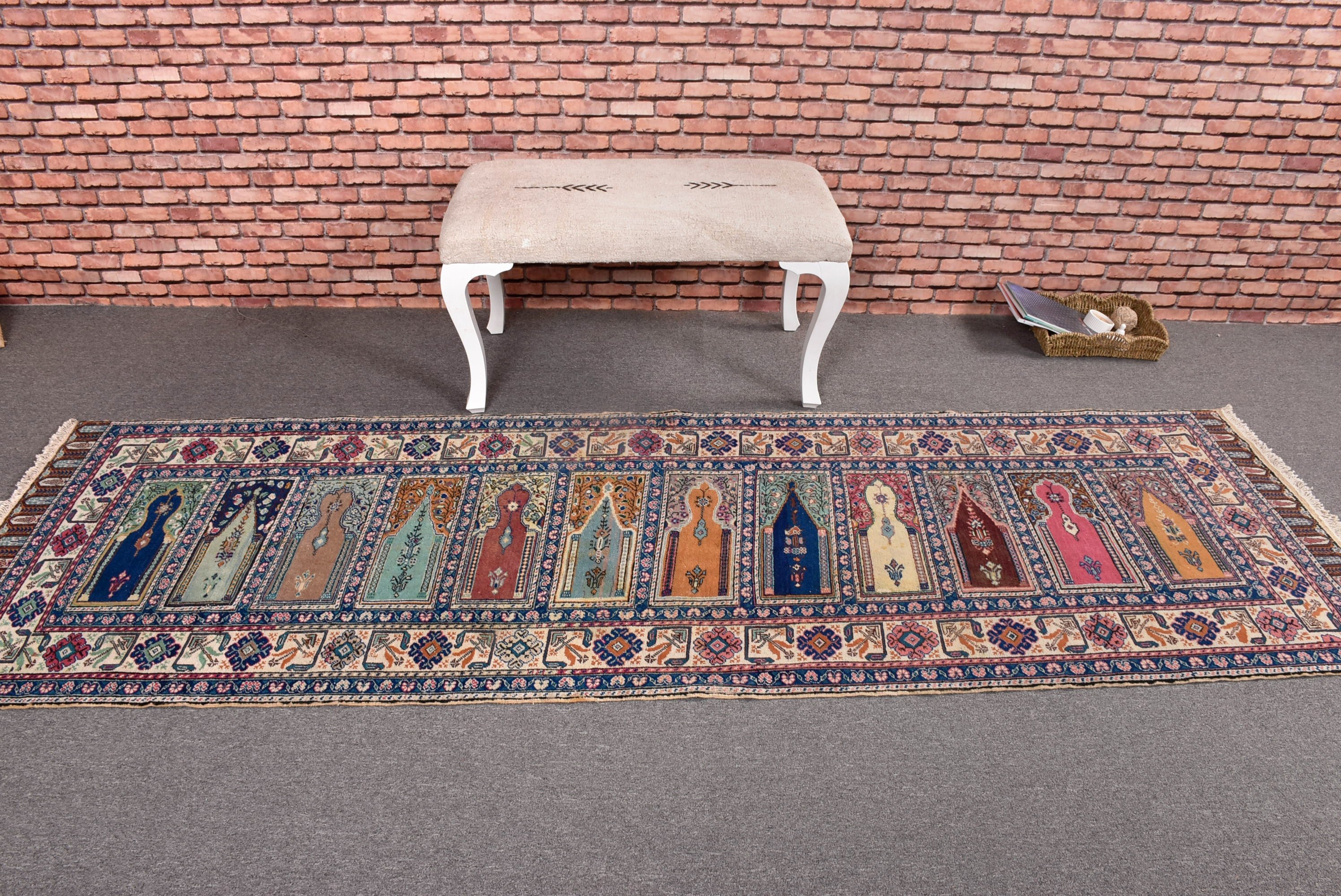 Cool Rug, 3x9.3 ft Runner Rugs, Vintage Rugs, Kitchen Rugs, Stair Rug, Oriental Rugs, Blue Statement Rugs, Turkish Rugs, Rugs for Corridor