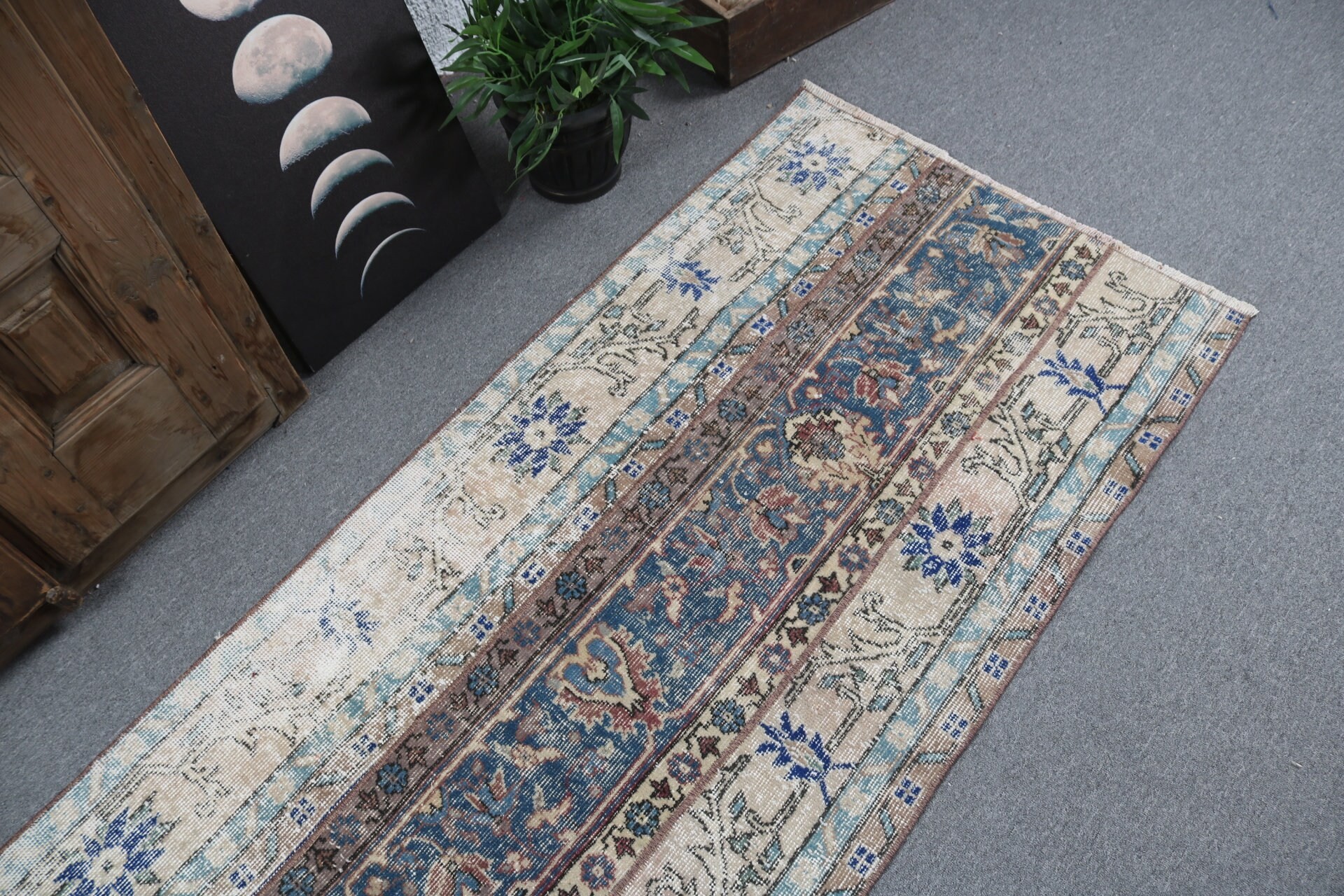 Cool Halı, 2.8x8.1 ft Runner Halı, Türk Halısı, Uzun Yolluk Halıları, Boho Halıları, Vintage Halılar, Merdiven Halıları, Oryantal Halılar, Bej Geometrik Halı