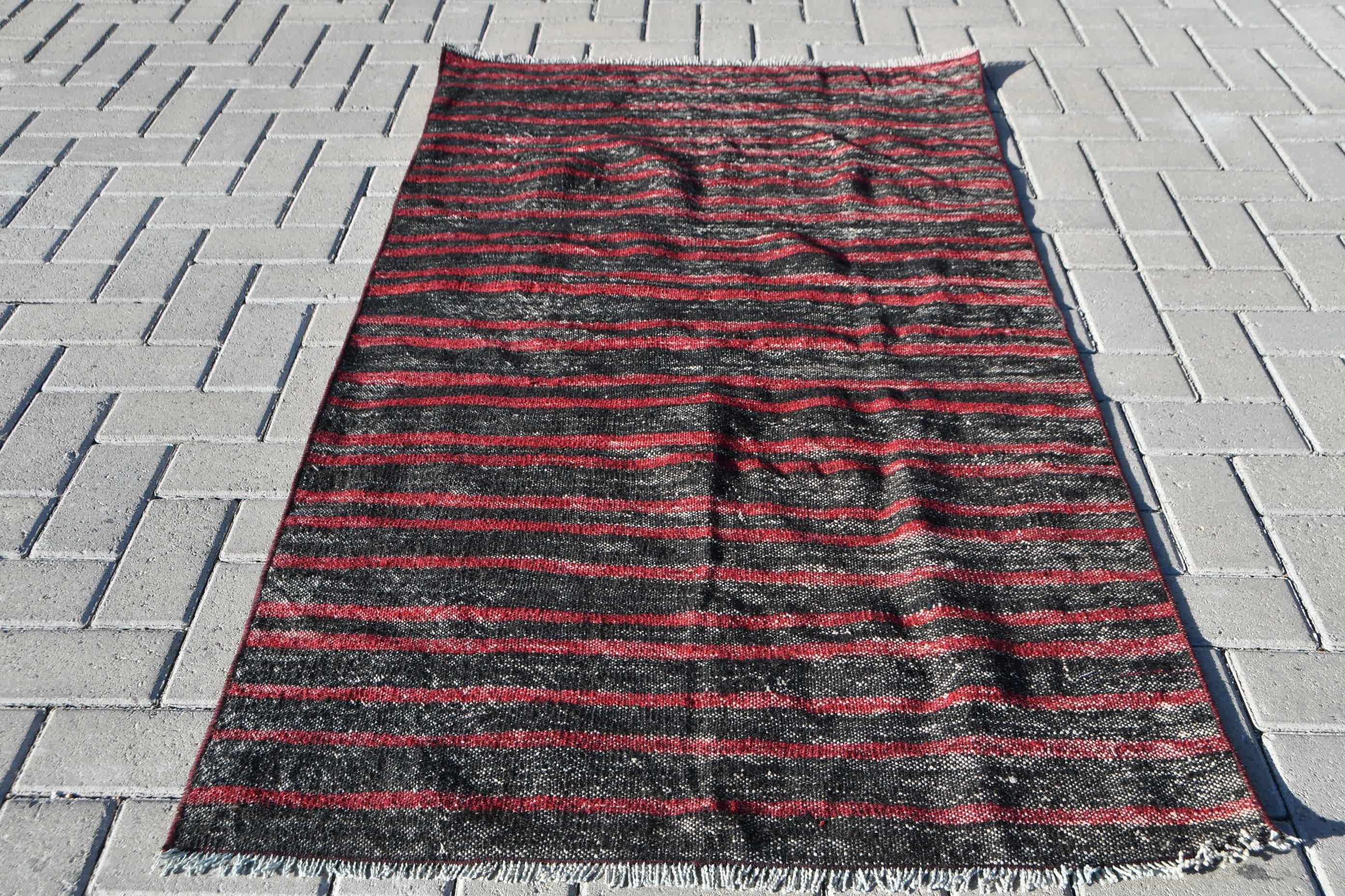 Entry Rugs, Nursery Rug, Vintage Rug, Kilim, Oriental Rugs, Custom Rug, Turkish Rugs, Anatolian Rug, 3.1x5.4 ft Accent Rug, Black Wool Rugs