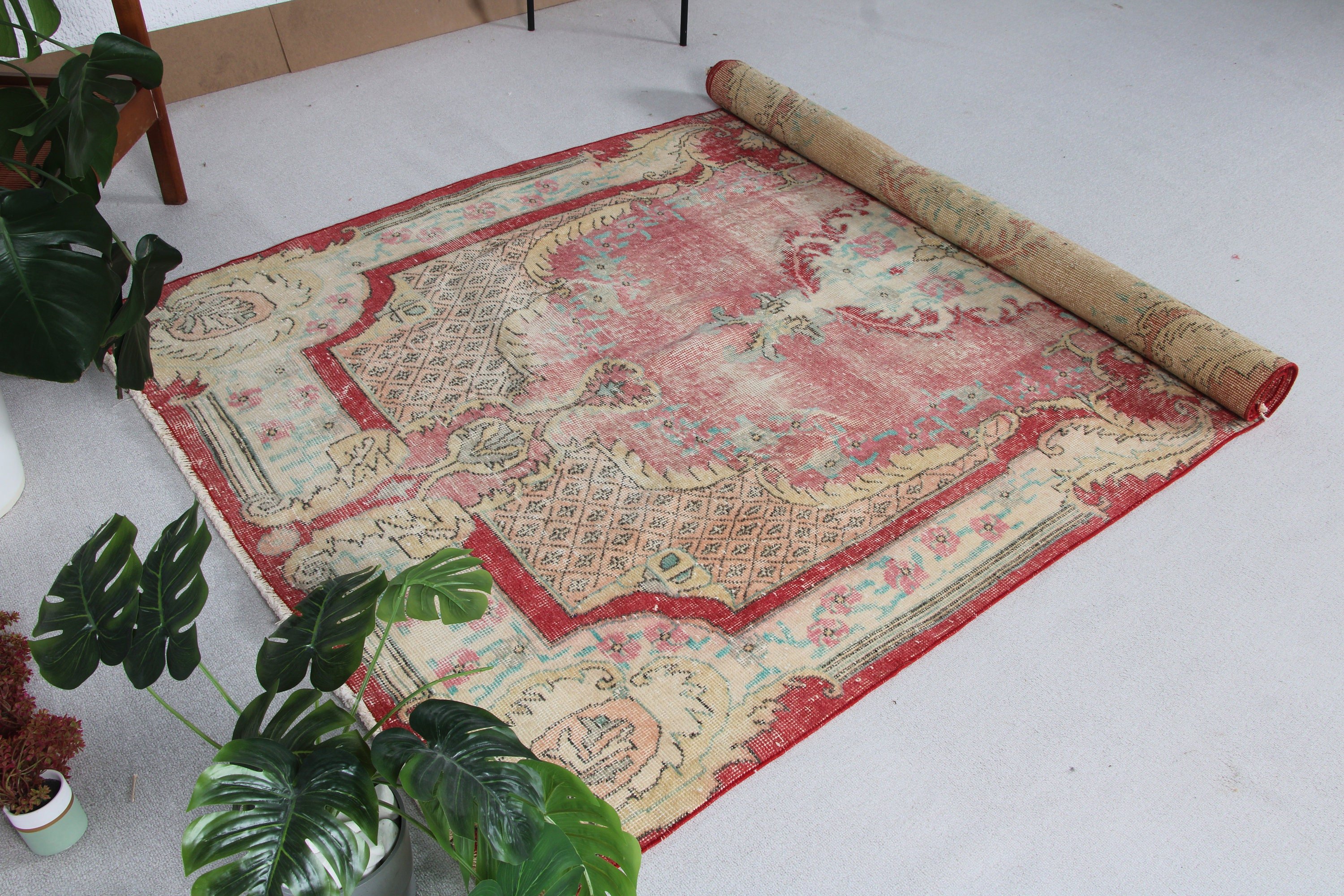 Turkish Rugs, Floor Rug, Wool Rug, Rugs for Dining Room, Vintage Rug, Red  5.2x10 ft Large Rug, Salon Rug, Large Oushak Rug