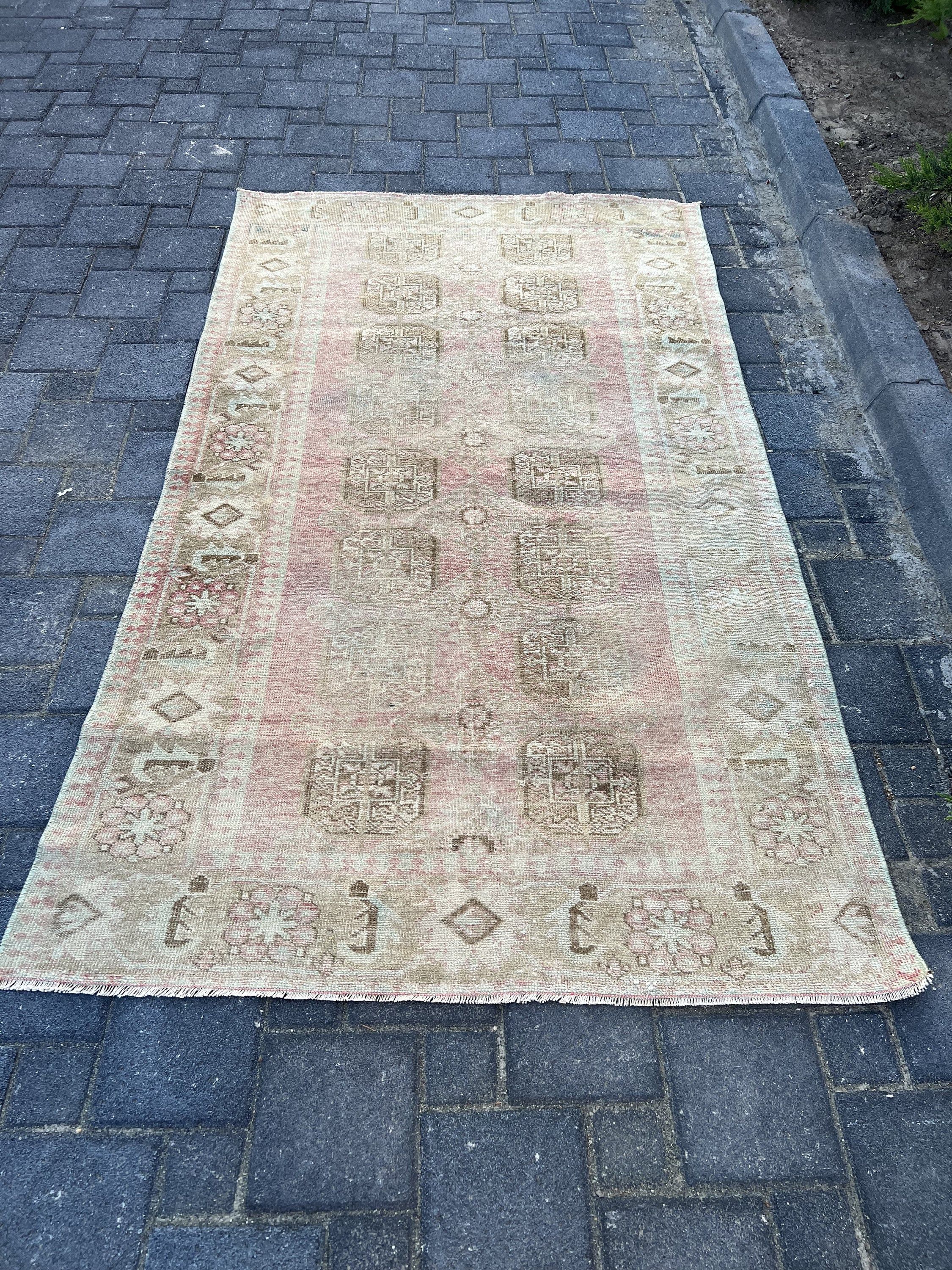 3.9x7.1 ft Area Rug, Vintage Rug, Beige Antique Rug, Turkish Rug, Floor Rugs, Kitchen Rug, Hand Woven Rugs, Rugs for Bedroom