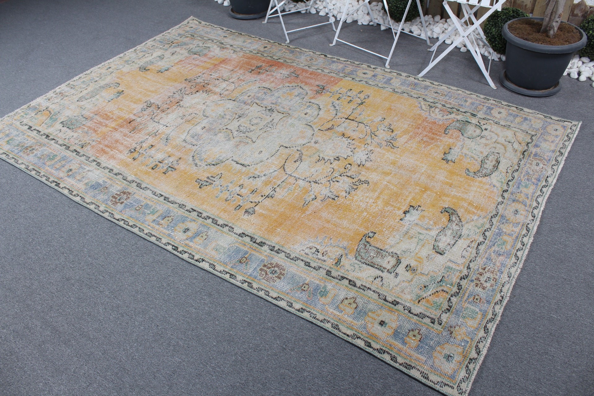 Salon Rug, Vintage Rug, Turkish Rug, Yellow Anatolian Rug, Home Decor Rugs, Art Rug, 5.8x8.7 ft Large Rugs, Antique Rugs, Living Room Rugs