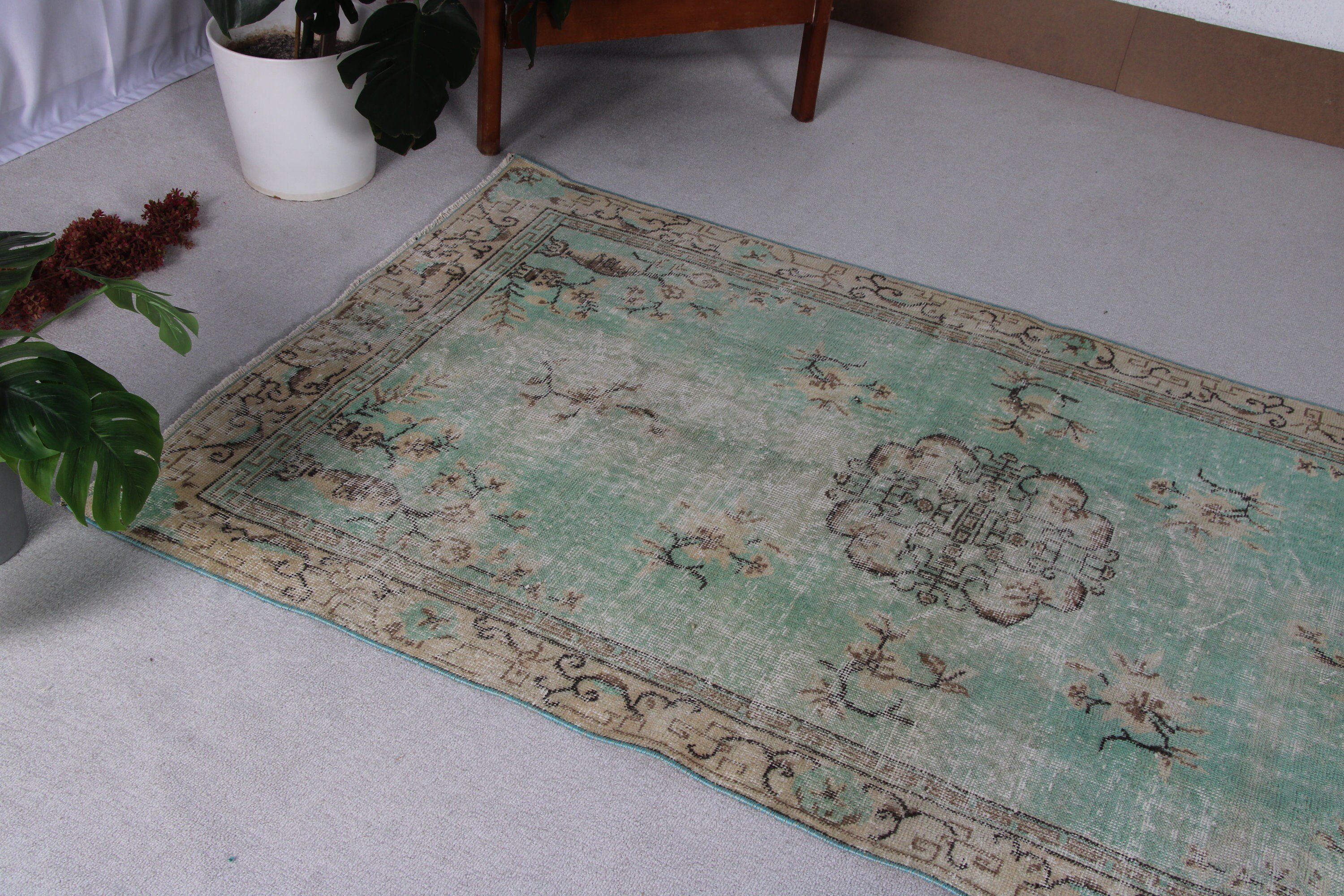 Boho Area Rug, Neutral Rug, Vintage Rug, Rugs for Area, Green Flatweave Rug, Bedroom Rugs, 3.7x6.6 ft Area Rug, Turkish Rug, Moroccan Rug