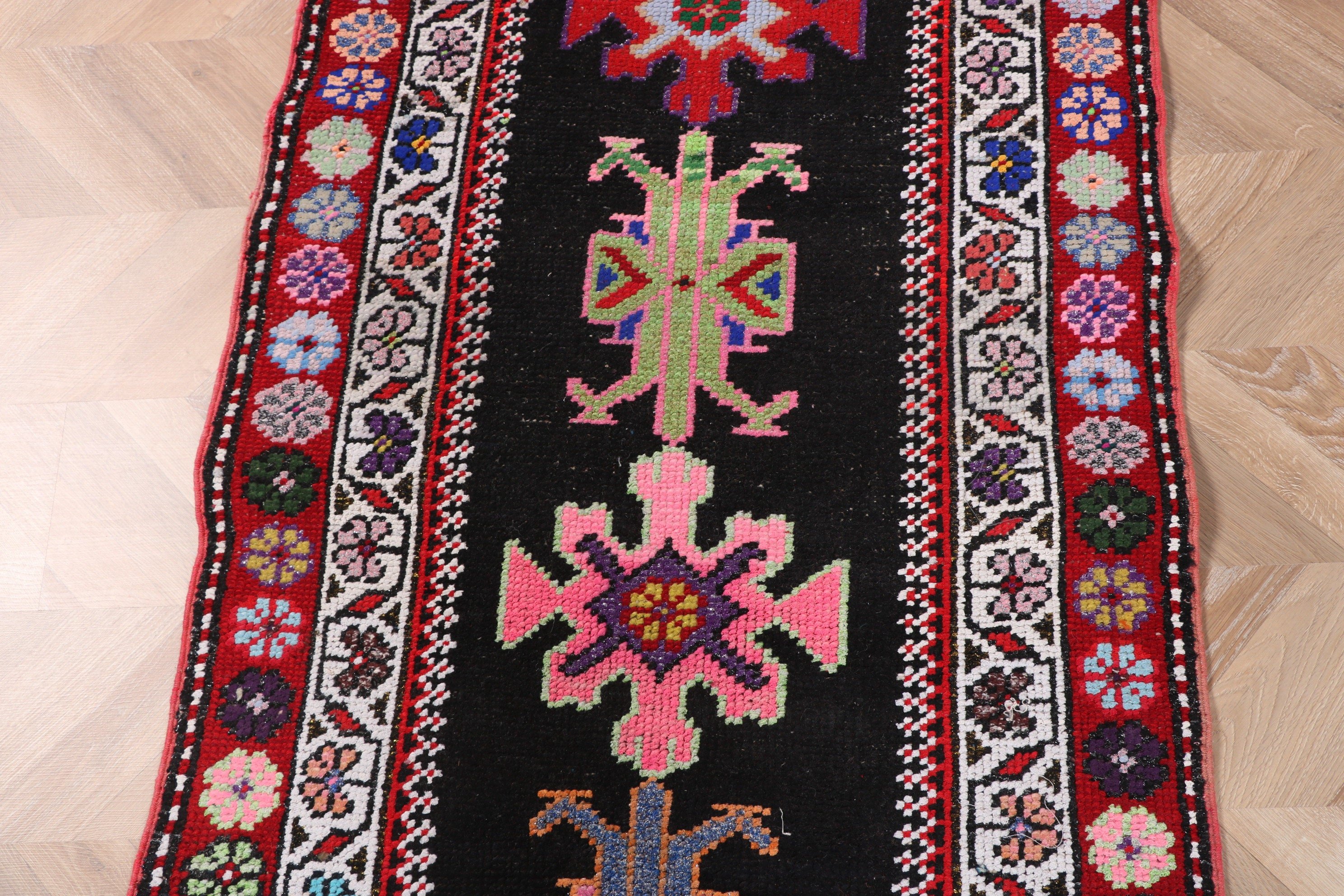 Siyah 2.7x10.5 ft Runner Halı, Yer Halısı, Antika Halılar, Açıklama Halıları, Koridor Halısı, Türk Halıları, Mutfak Halısı, Vintage Halılar