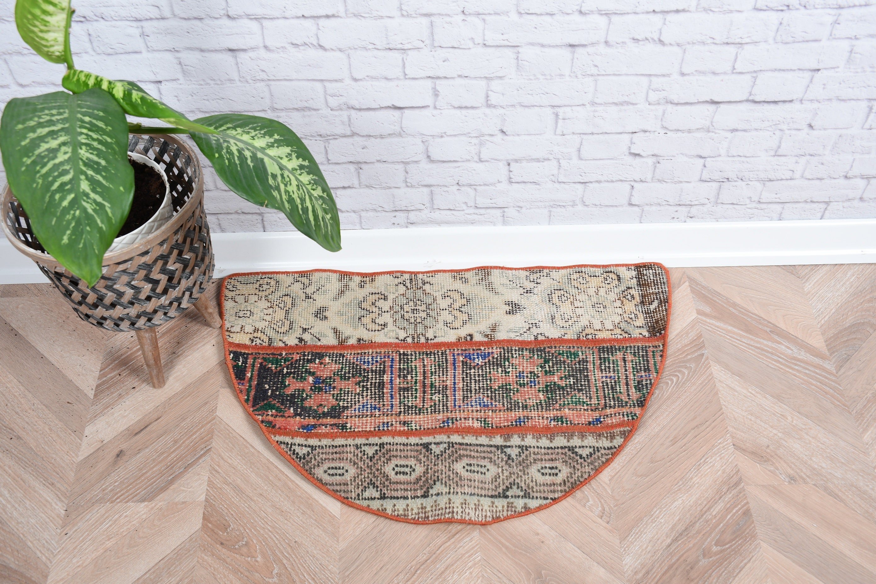 Vintage Halı, Duvara Asılı Halı, Paspas Halıları, Boho Halısı, Bej Oushak Halısı, Türk Halıları, Anadolu Halısı, 2,5x1,5 ft Küçük Halılar, Fas Halıları