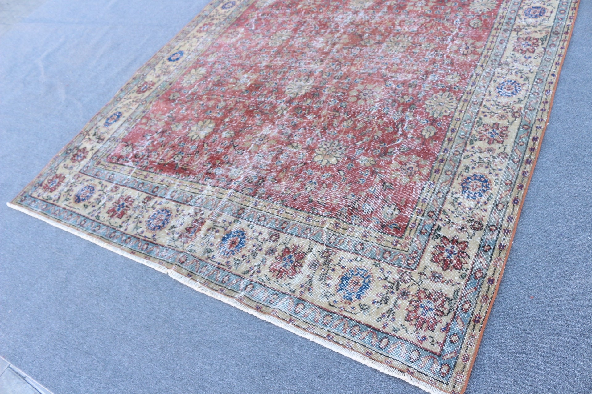 Red Home Decor Rug, Vintage Rug, Turkish Rugs, Living Room Rug, 6.8x10.3 ft Oversize Rug, Floor Rugs, Dining Room Rugs