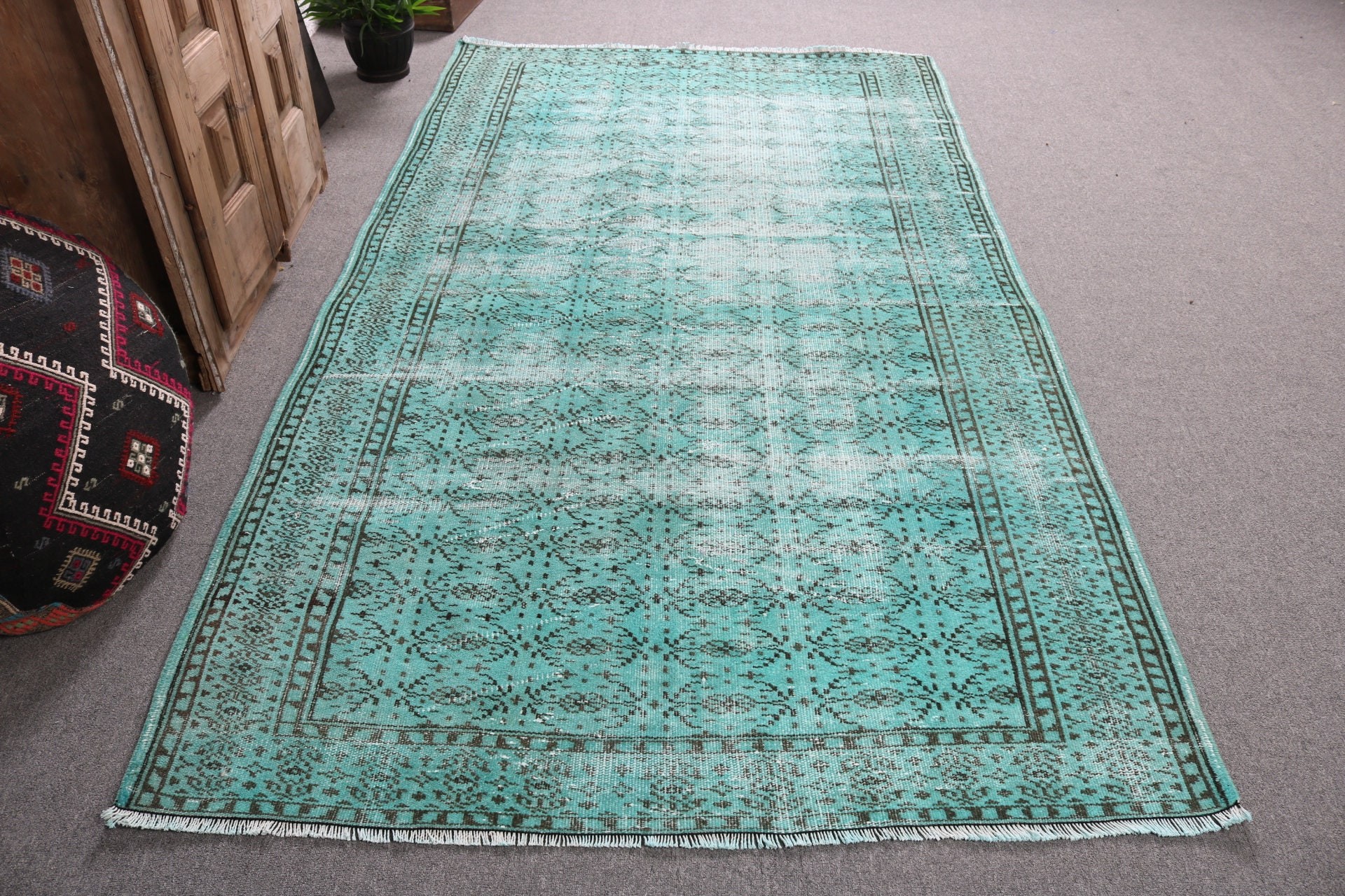 Dış Mekan Halısı, Yün Halılar, Yatak Odası Halıları, Yeşil Modern Halılar, Büyük Boho Halı, Vintage Halı, El Dokuma Halılar, Türk Halıları, 4,9x8,5 ft Büyük Halı