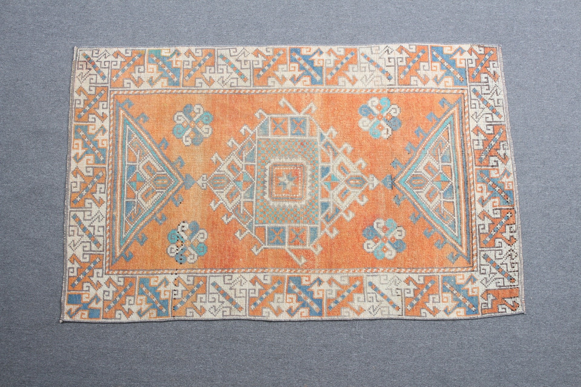 Turuncu Oushak Halı, Vintage Halı, Giriş Halıları, Yün Halı, 3,4x5,5 ft Accent Halı, Türk Halısı, Mutfak Halısı, Oryantal Halılar, Giriş Halısı