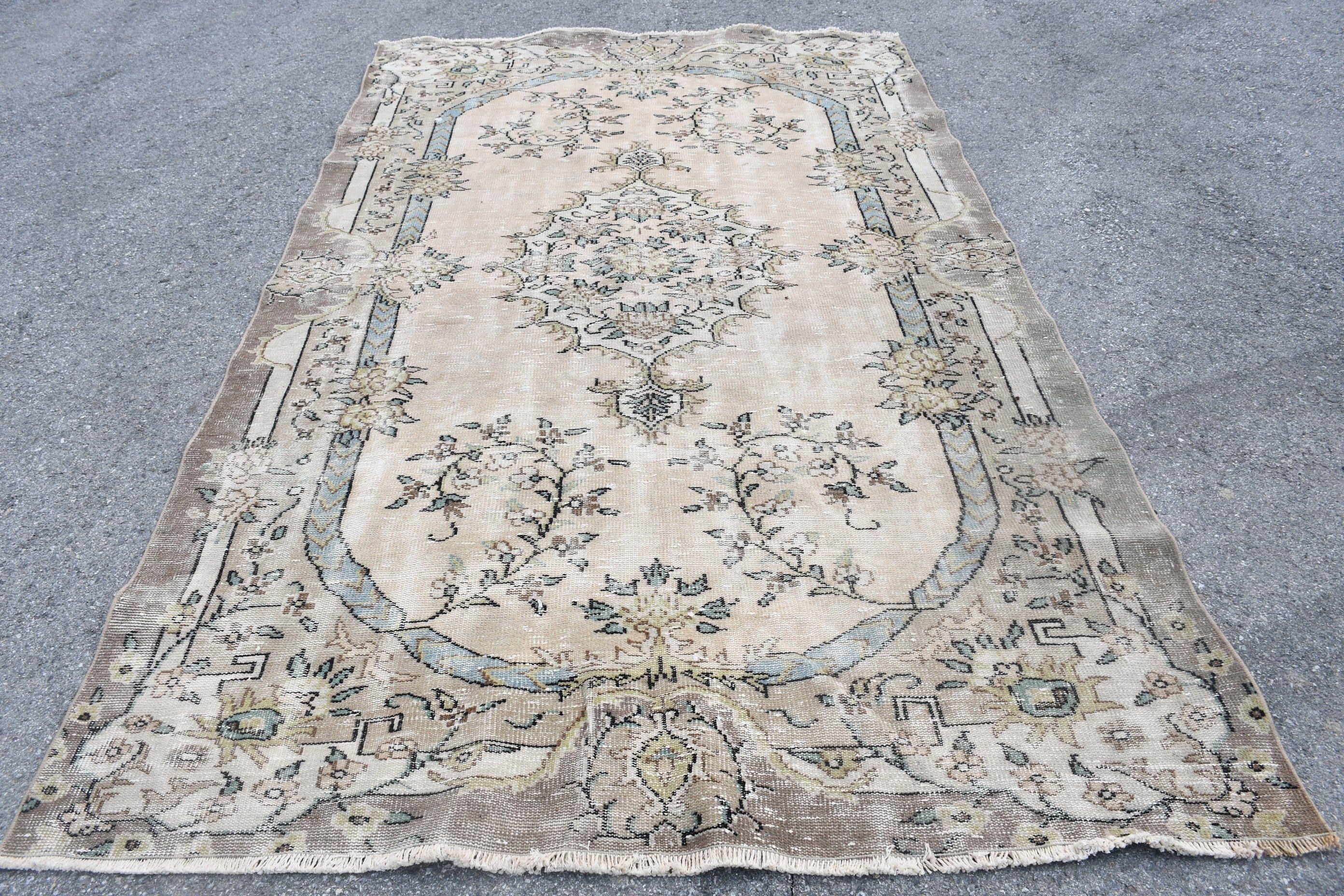 Vintage Rug, Dining Room Rug, Rugs for Bedroom, Wool Rugs, Turkish Rug, Bedroom Rug, Beige  5.9x9.9 ft Large Rug, Oushak Rug