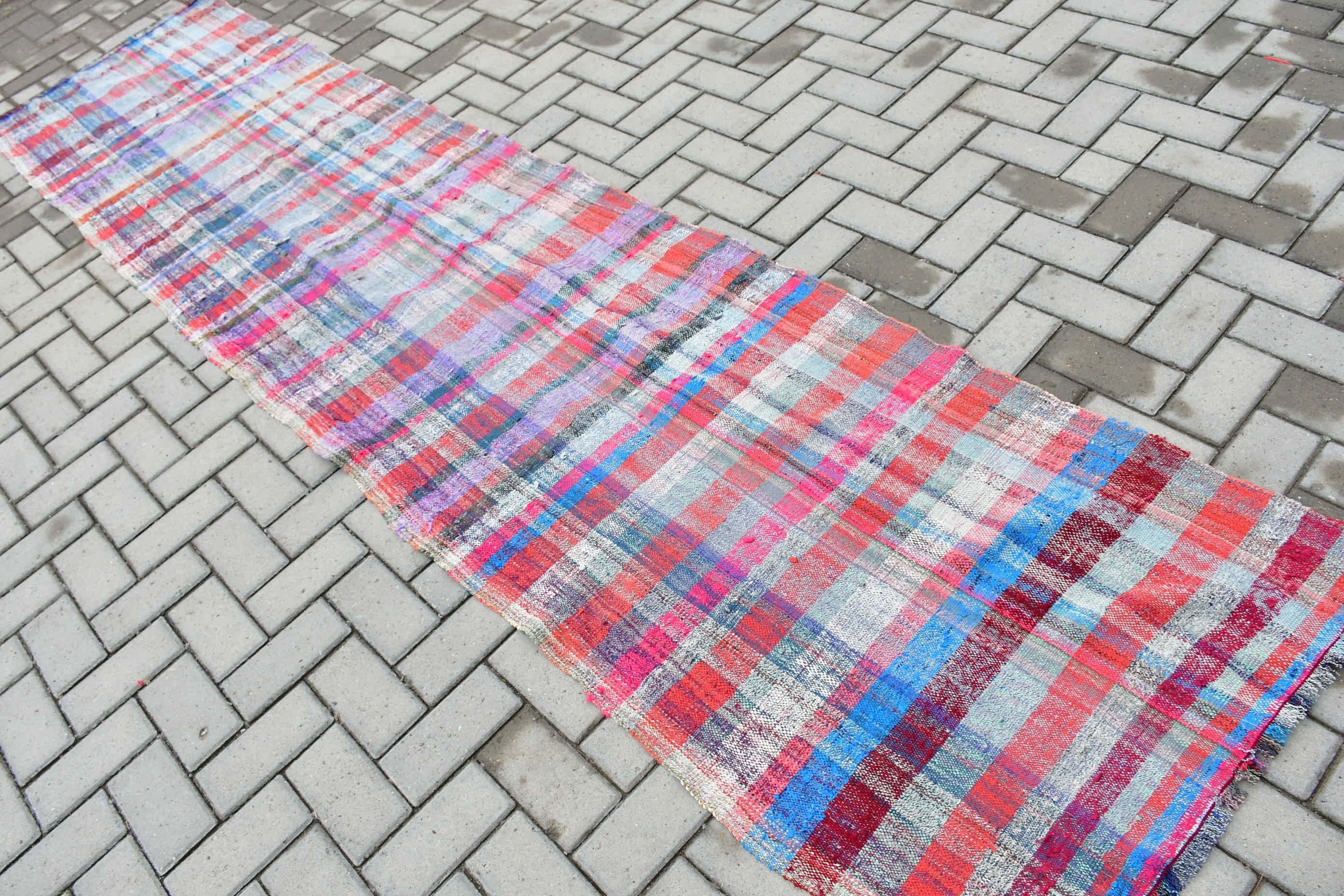 Floor Rugs, Stair Rug, Vintage Rug, Turkish Rug, 2.6x11.5 ft Runner Rugs, Kilim, Wool Rug, Hand Woven Rug, Blue Wool Rugs, Rugs for Runner